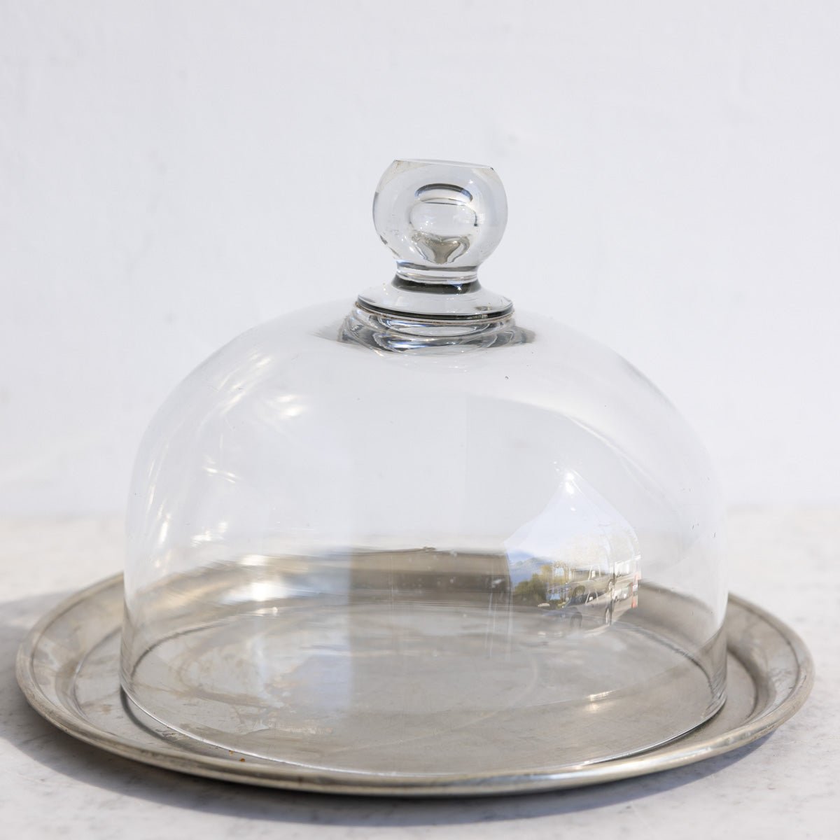 Vintage Glass Cake Dome & Antique Halphen Silver Platter - elsie green - the french kitchen