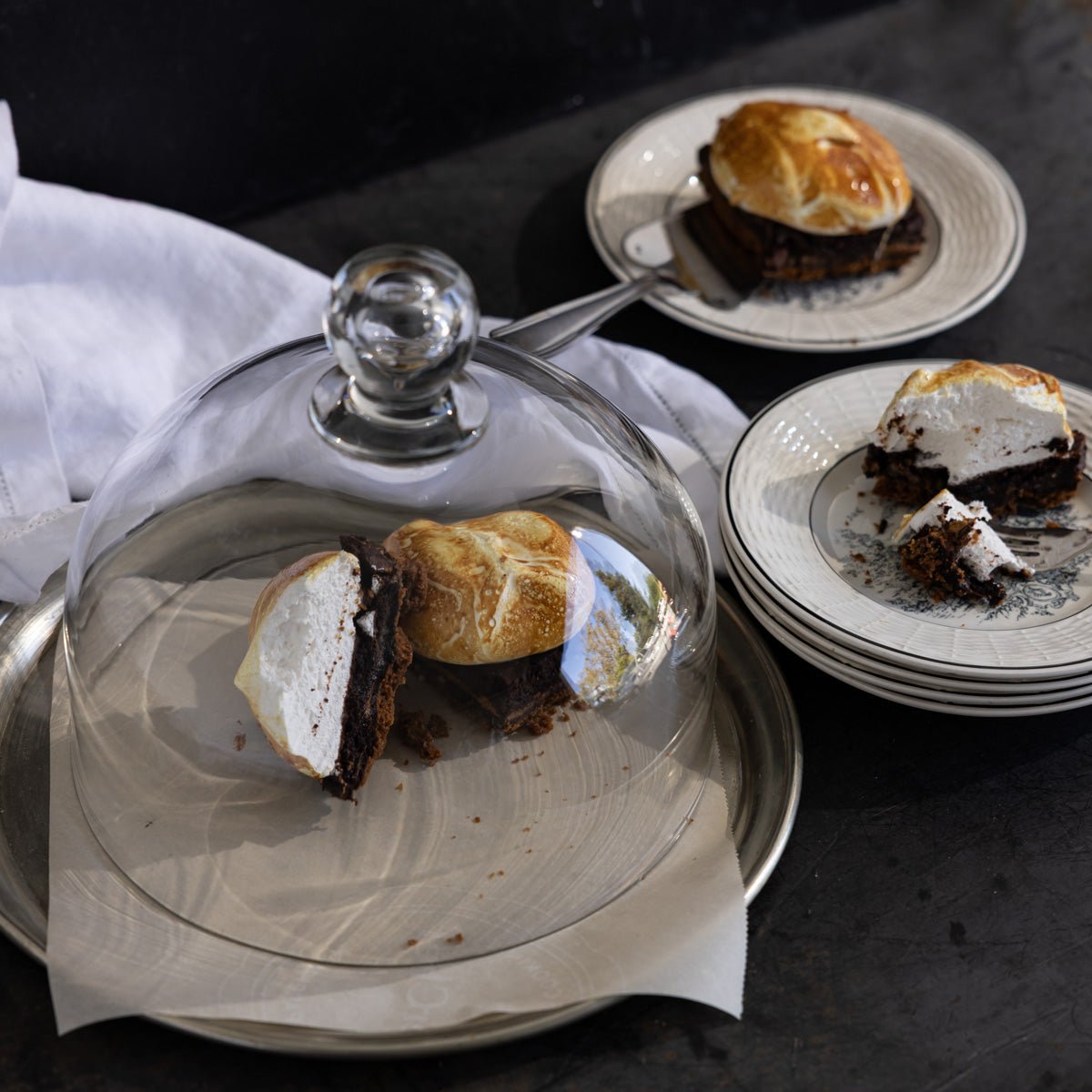 Vintage Glass Cake Dome & Antique Halphen Silver Platter - elsie green - the french kitchen