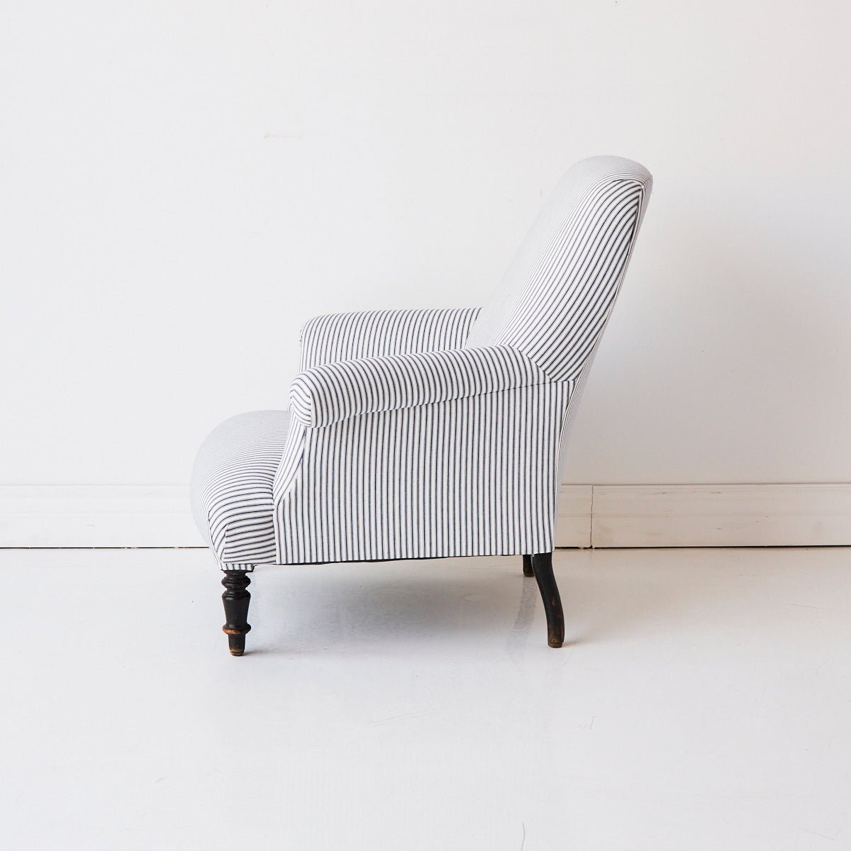 Vintage Napoleon Arm Chair | Indigo Ticking - elsie green - Furniture