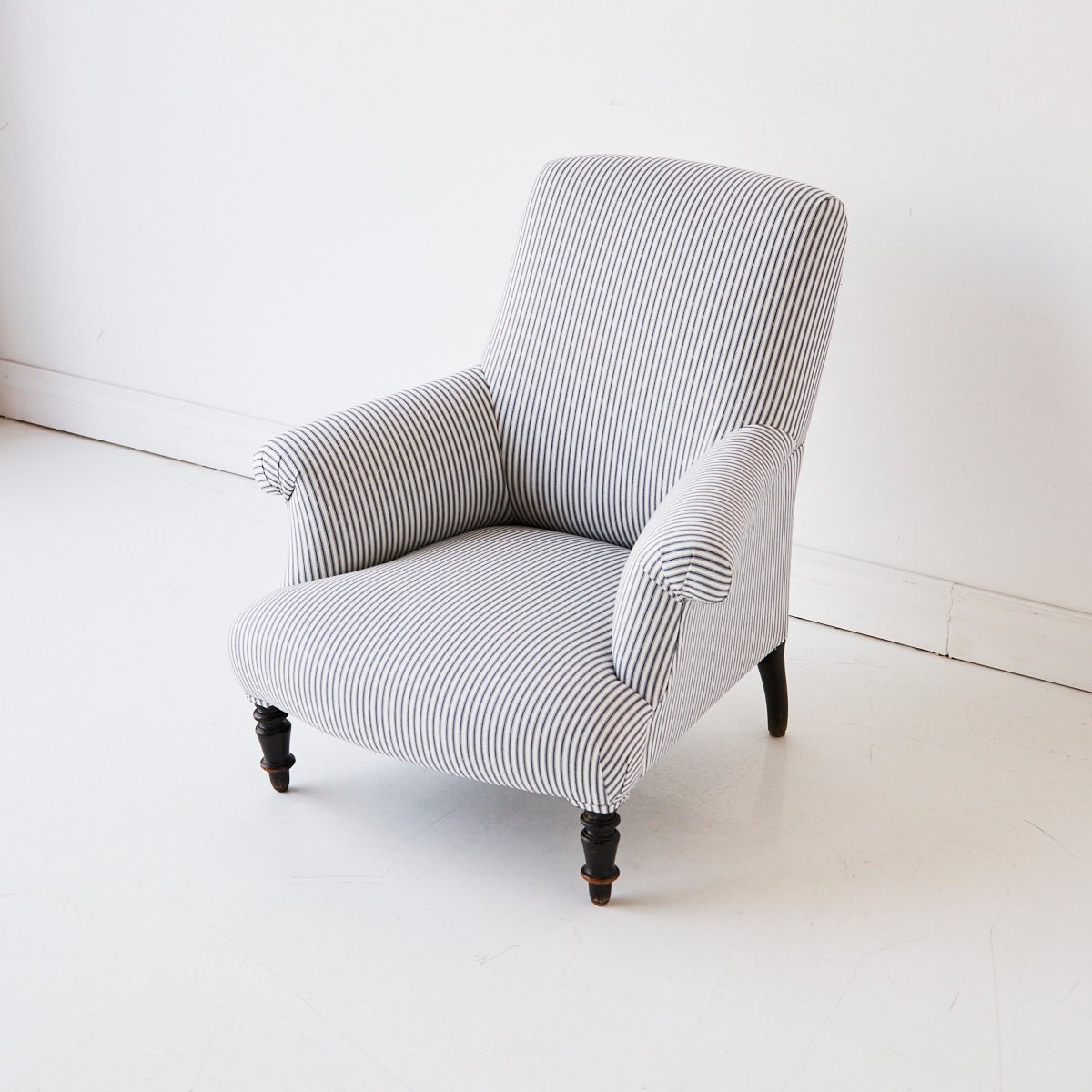Vintage Napoleon Arm Chair | Indigo Ticking - elsie green - Furniture