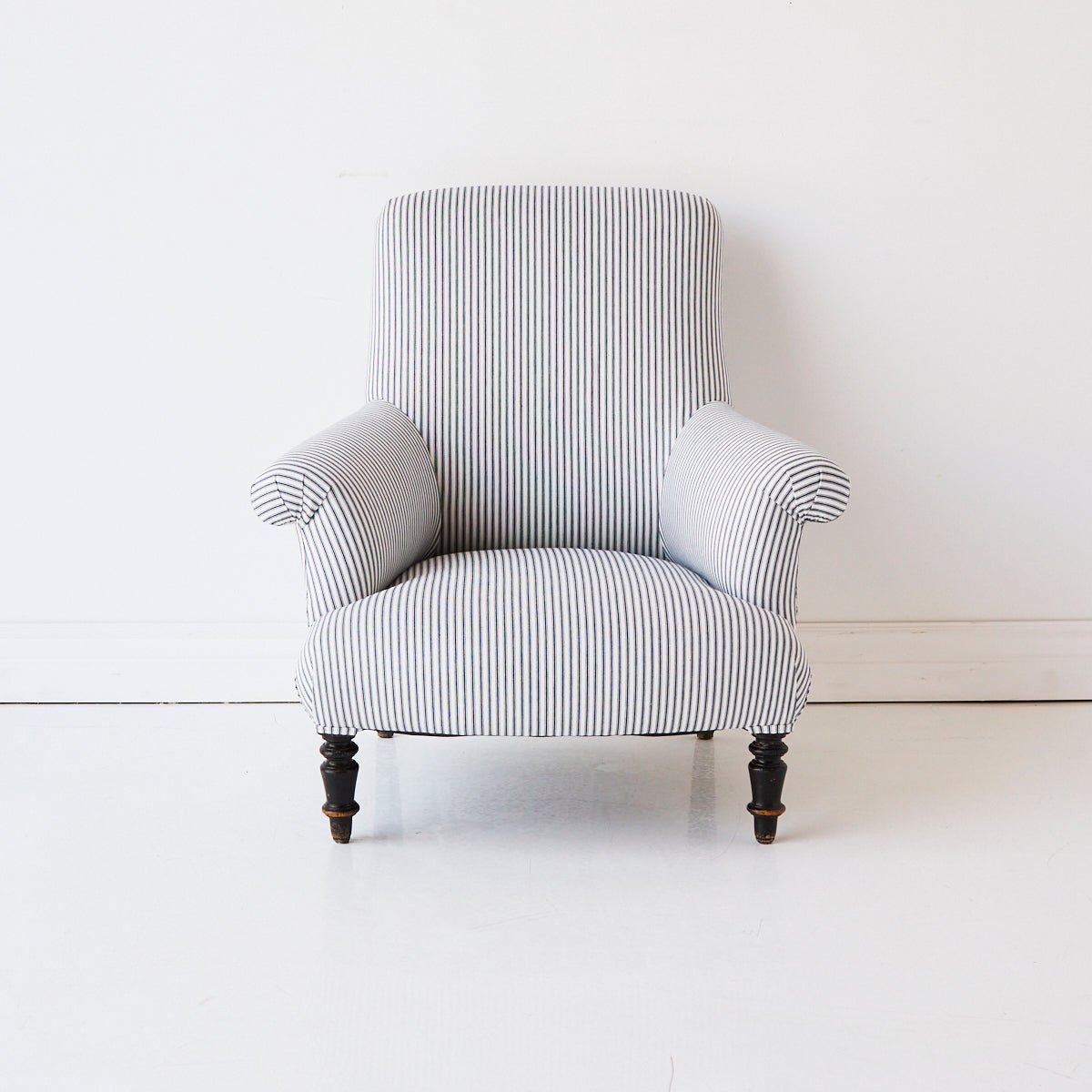 Vintage Napoleon Arm Chair | Indigo Ticking - elsie green - Furniture