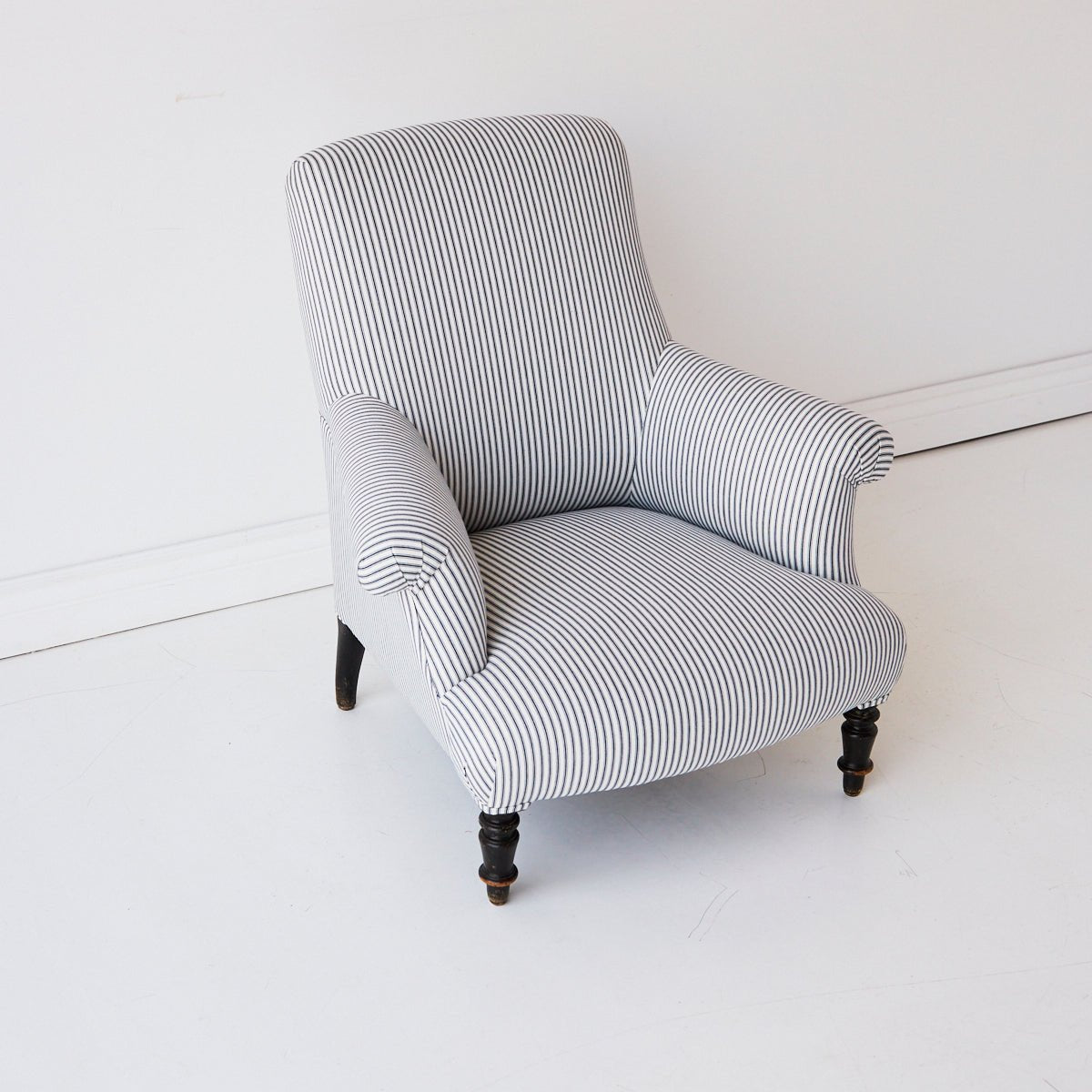 Vintage Napoleon Arm Chair | Indigo Ticking - elsie green - Furniture