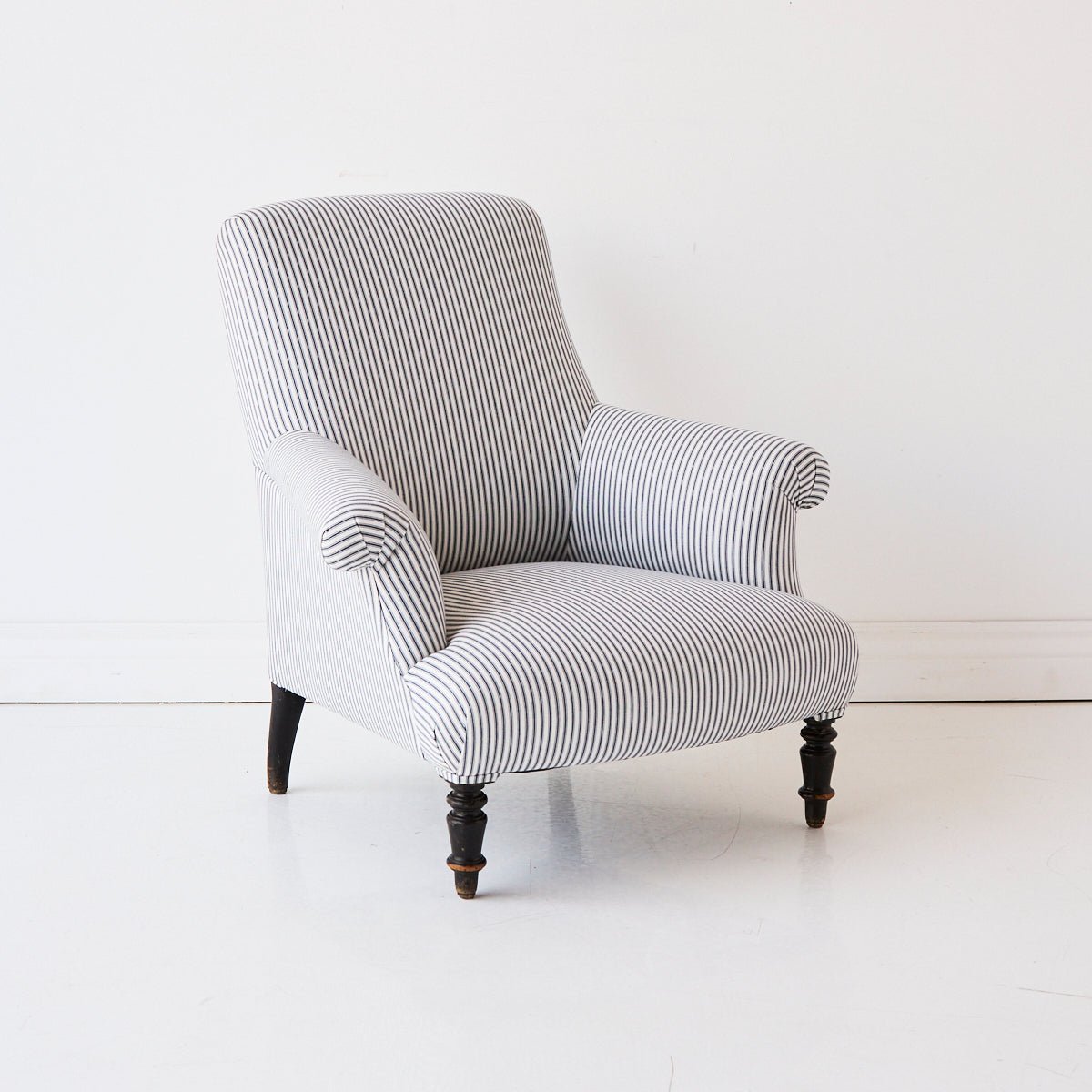 Vintage Napoleon Arm Chair | Indigo Ticking - elsie green - Furniture