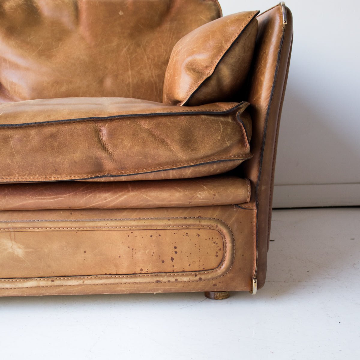 Vintage Roche Bobois Leather Loveseat - elsie green - furniture