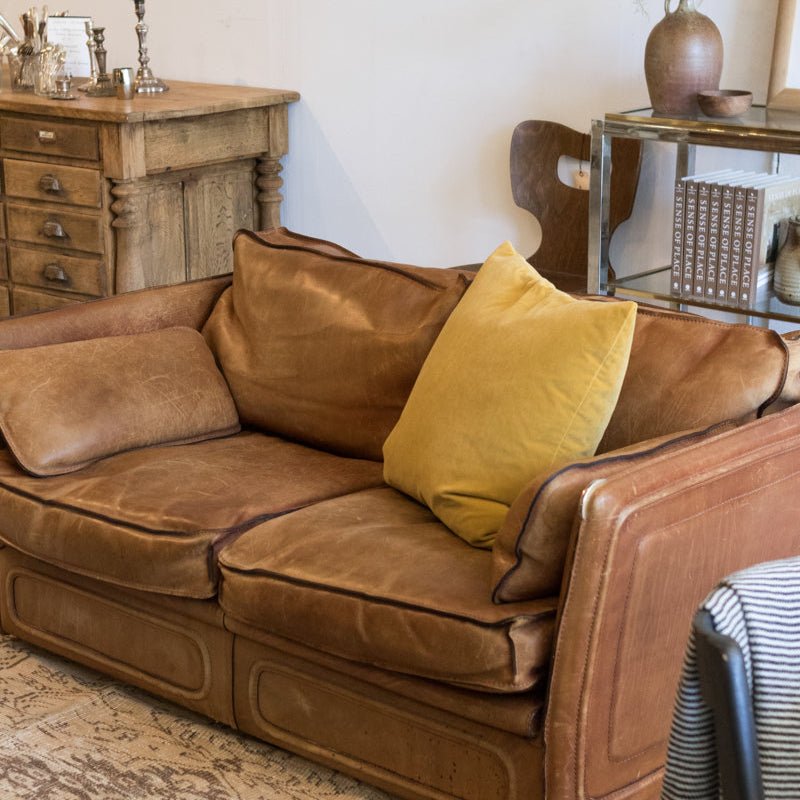 Vintage Roche Bobois Leather Loveseat - elsie green - furniture