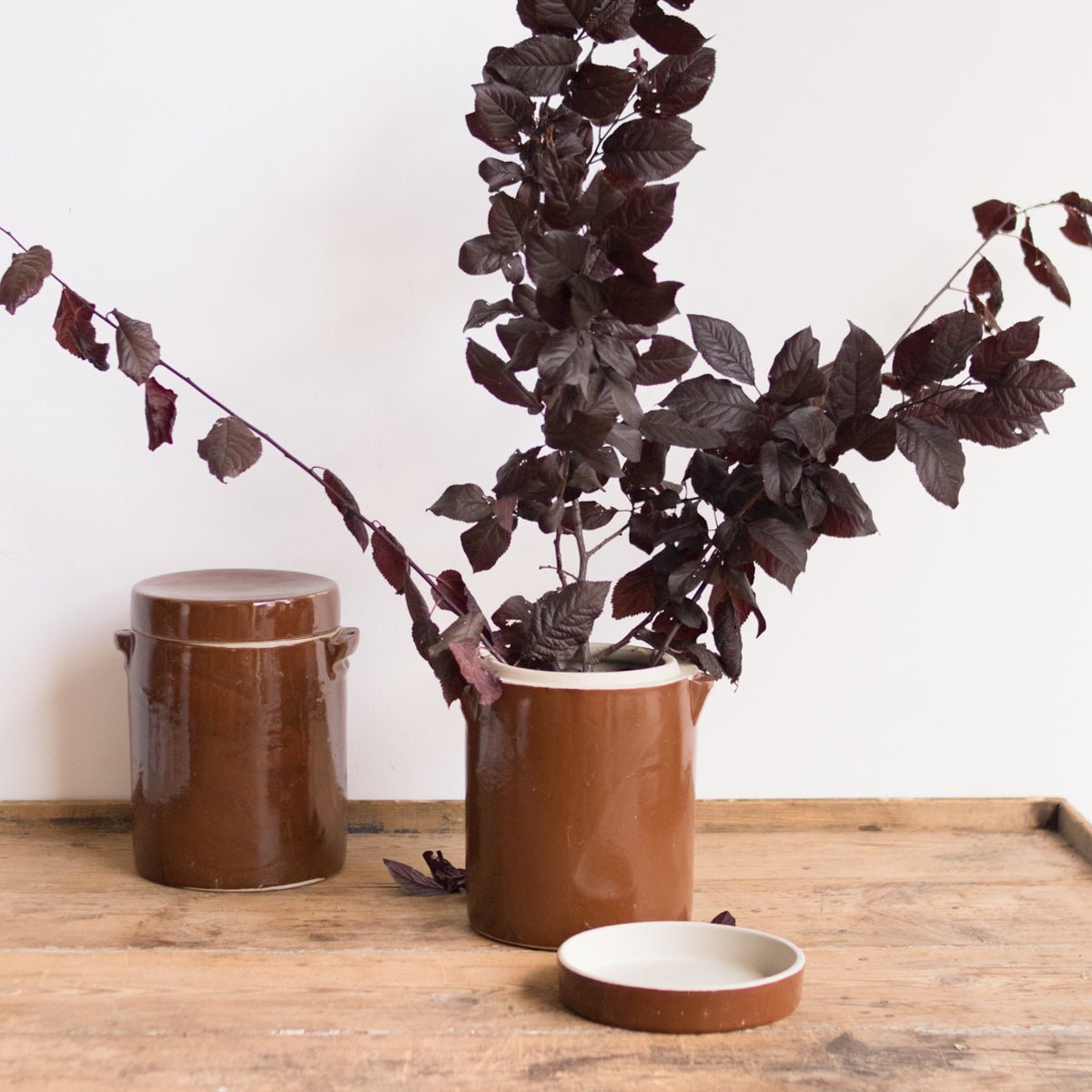 Vintage Stoneware Crock With Lid | Brown - elsie green - The French Kitchen