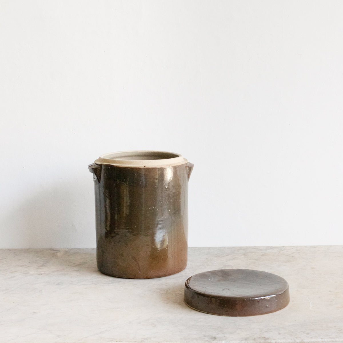 Vintage Stoneware Crock With Lid | Brown - elsie green - The French Kitchen