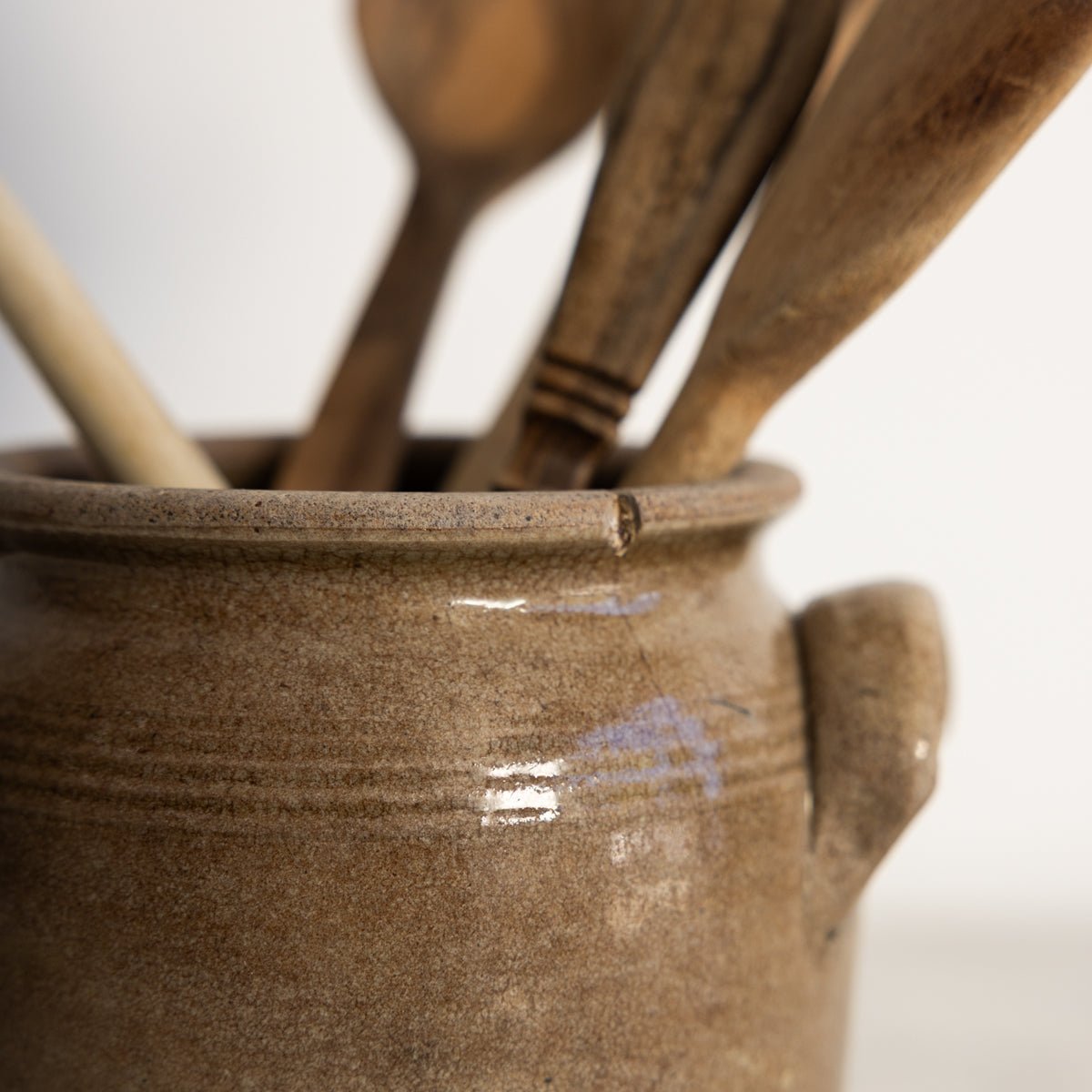 Vintage Stoneware Crock with Wood Spoons - elsie green - the french kitchen