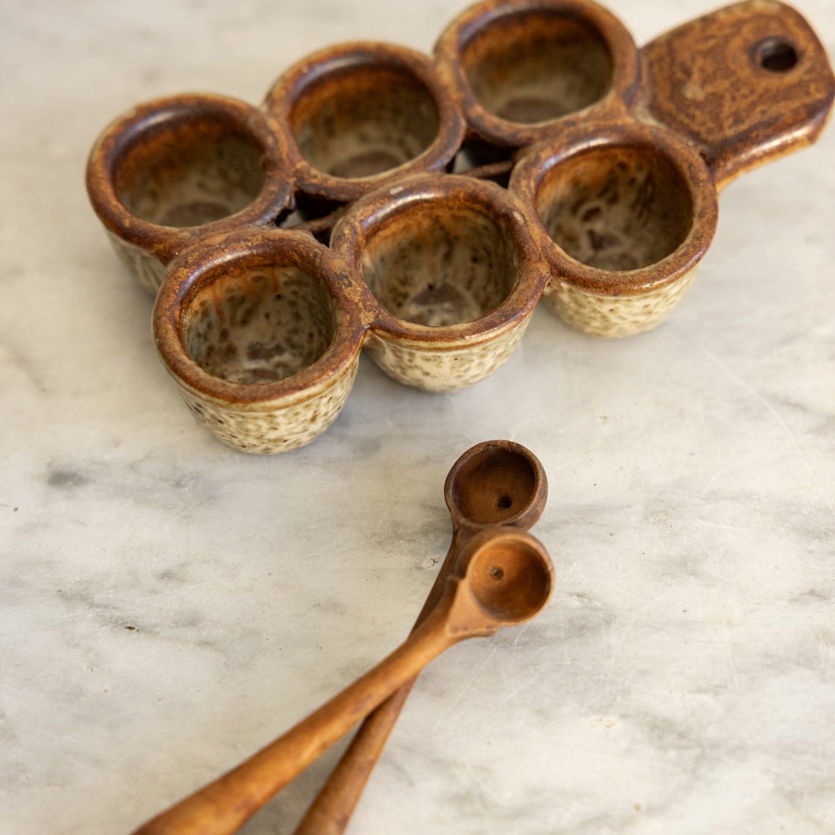 Vintage Stoneware Escargot Tray with Petite Spoons - elsie green - the french kitchen