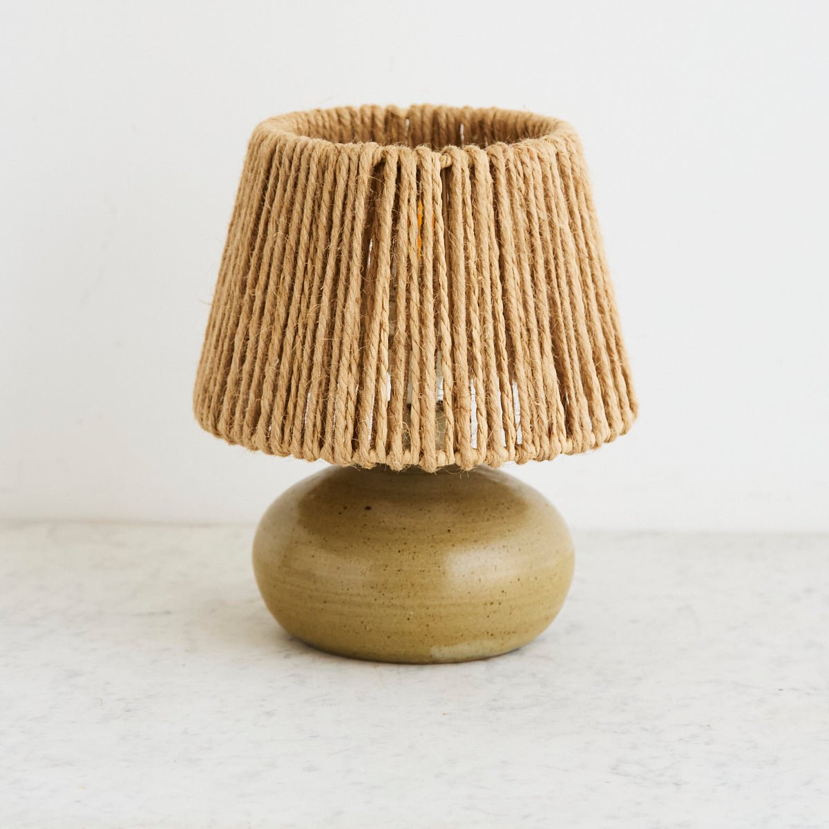 Vintage Stoneware Lamp with Hemp Shade - elsie green - decor