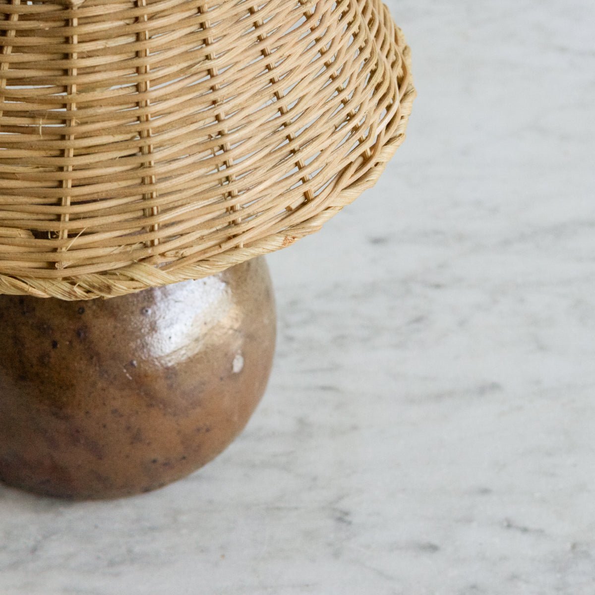 Vintage Stoneware Lamp With Rattan Shade - elsie green - decor