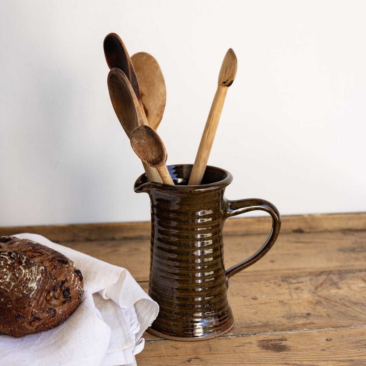 Vintage Stoneware Pitcher with Wood Spoons - elsie green - the french kitchen