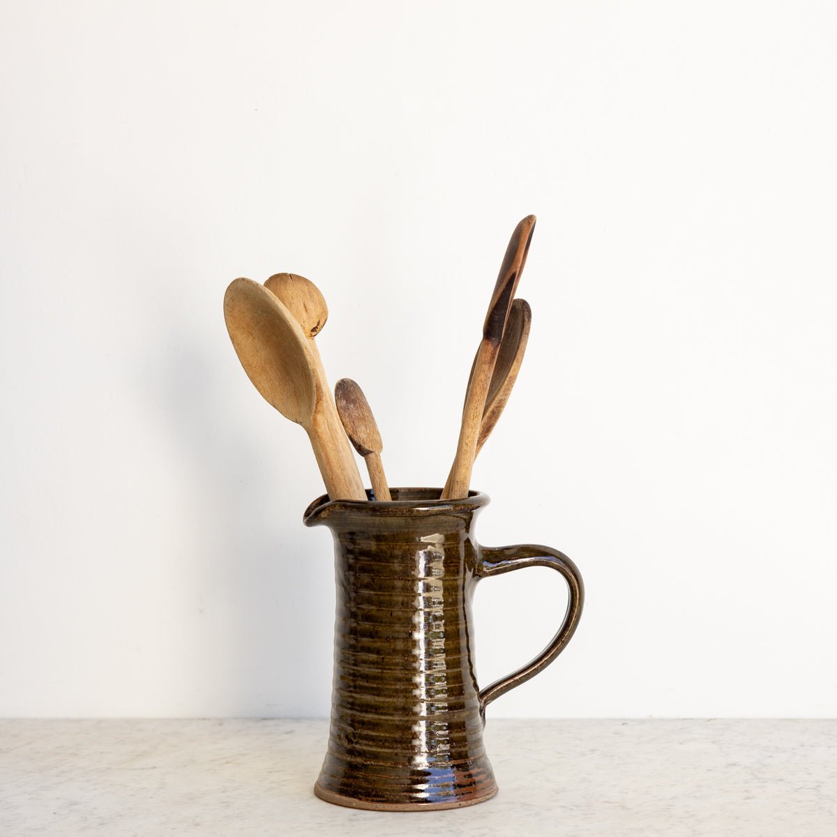 Vintage Stoneware Pitcher with Wood Spoons - elsie green - the french kitchen