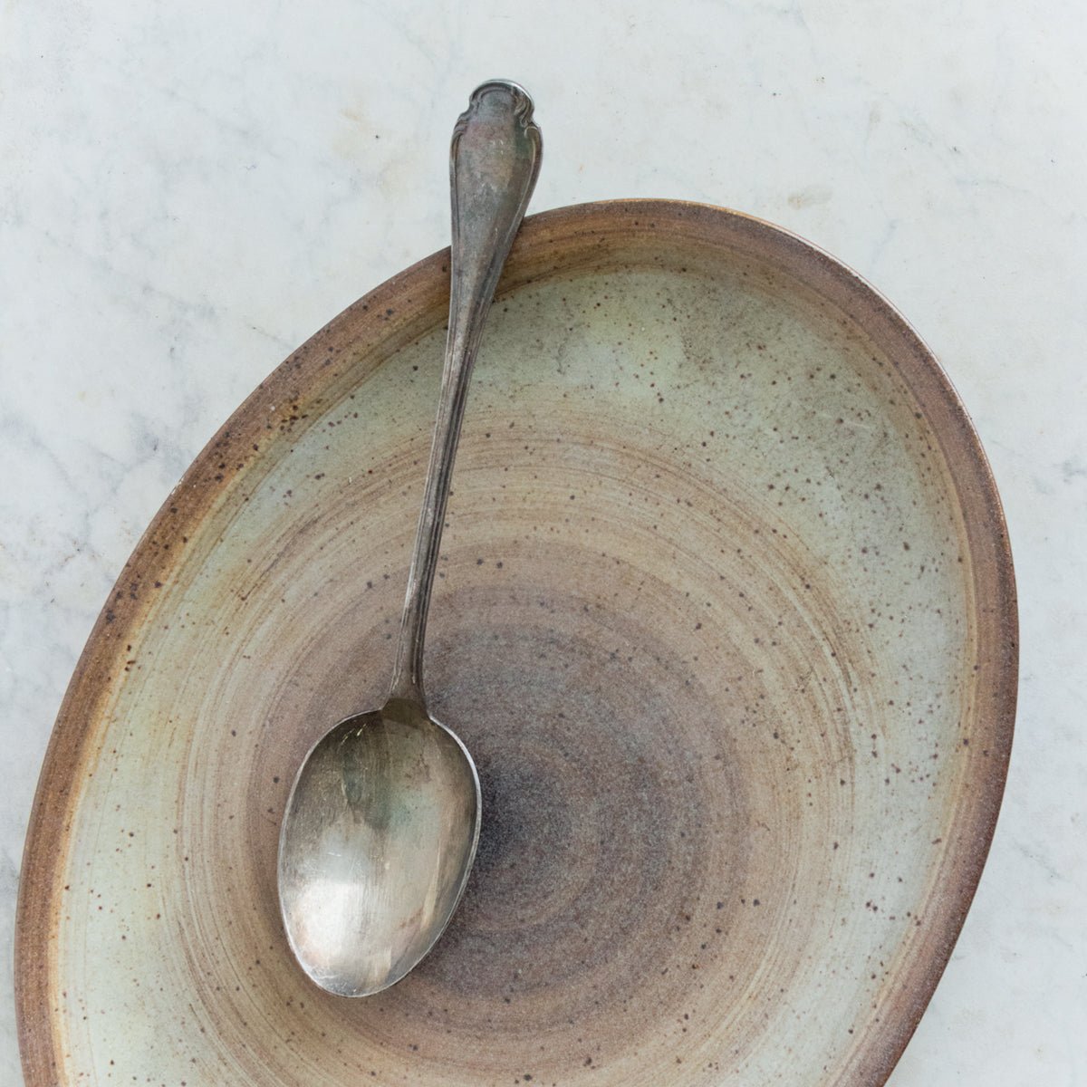 Vintage Stoneware Platter and Silver Serving Spoon - elsie green - the french kitchen