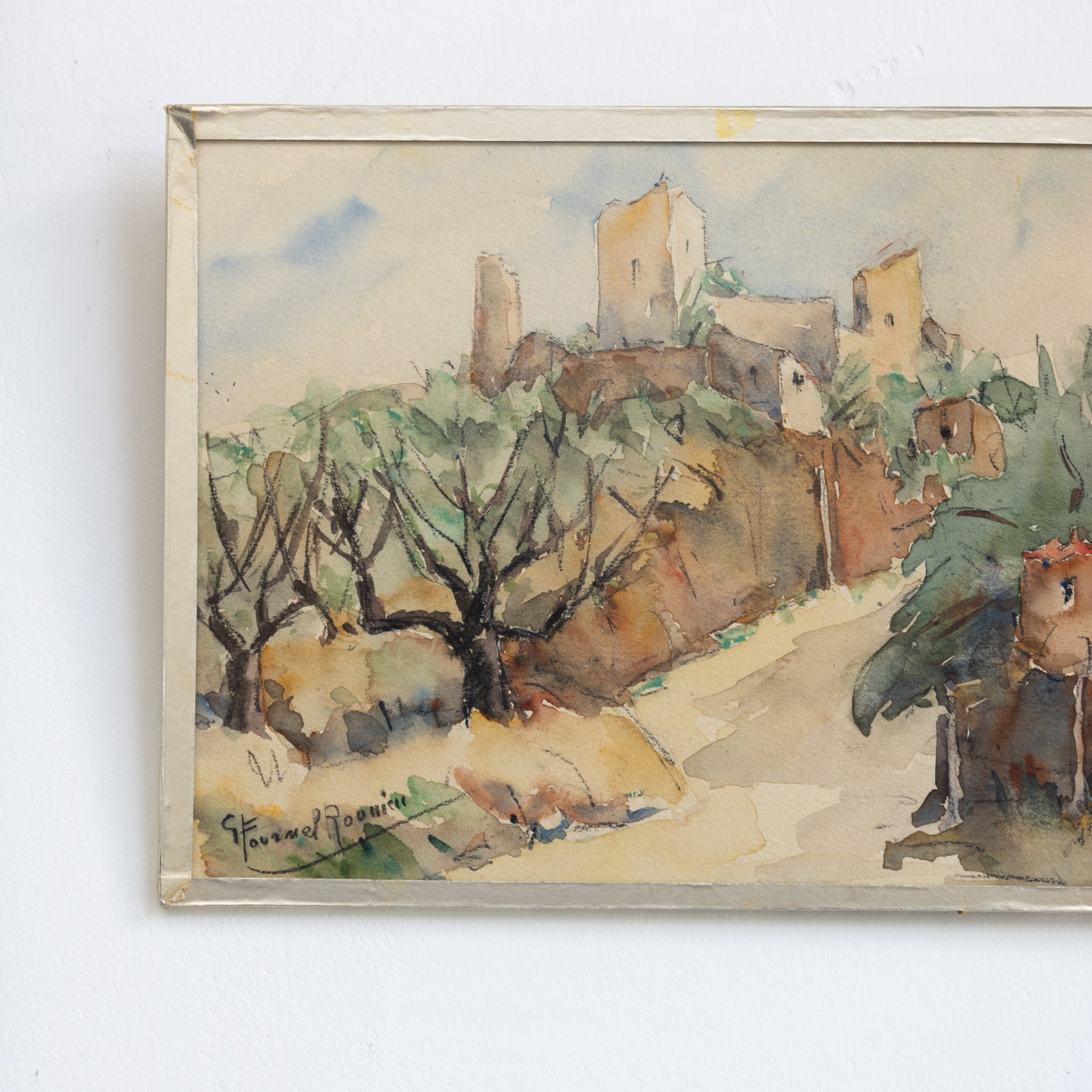 Vintage Watercolor Painting with Chateau - elsie green - art