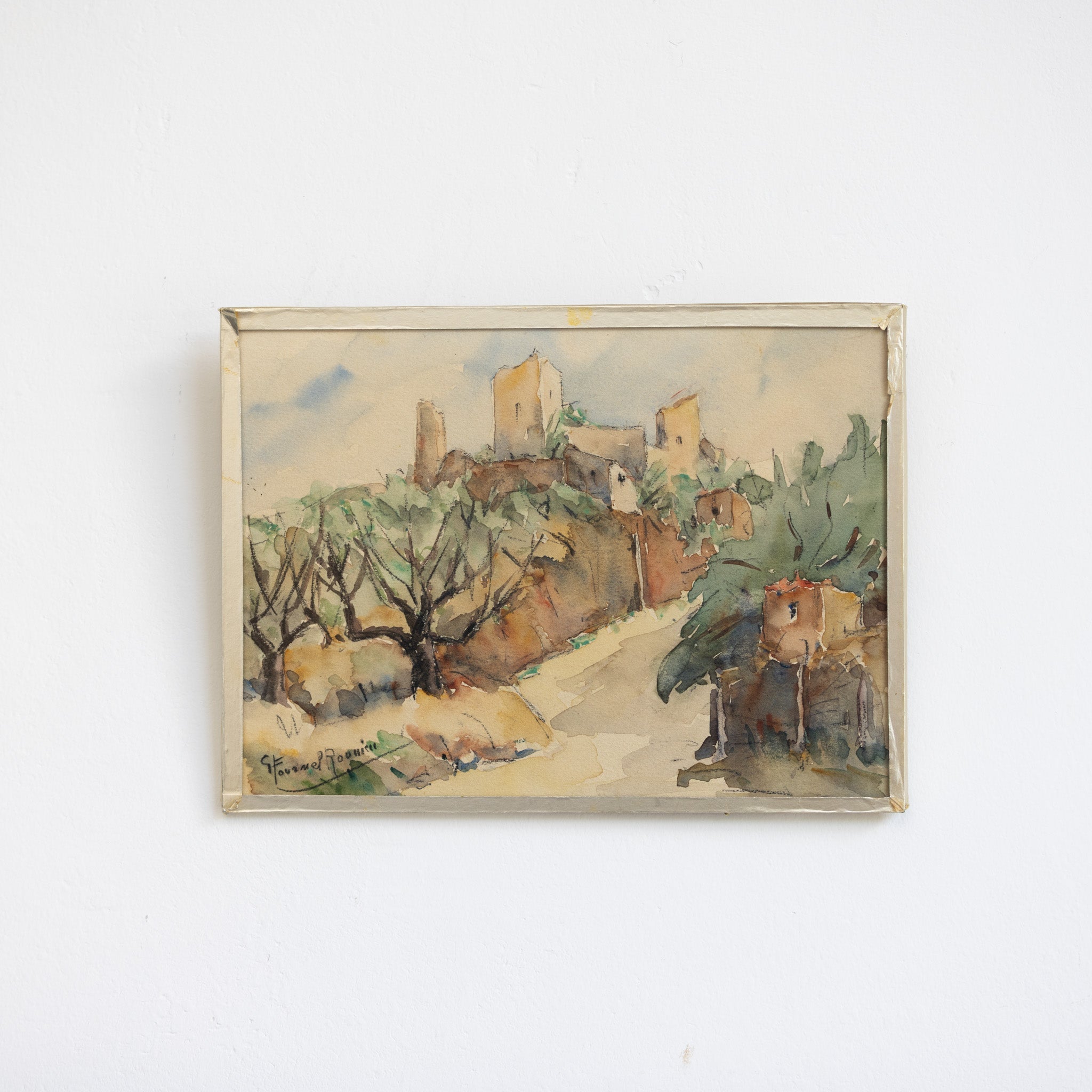 Vintage Watercolor Painting with Chateau - elsie green - art