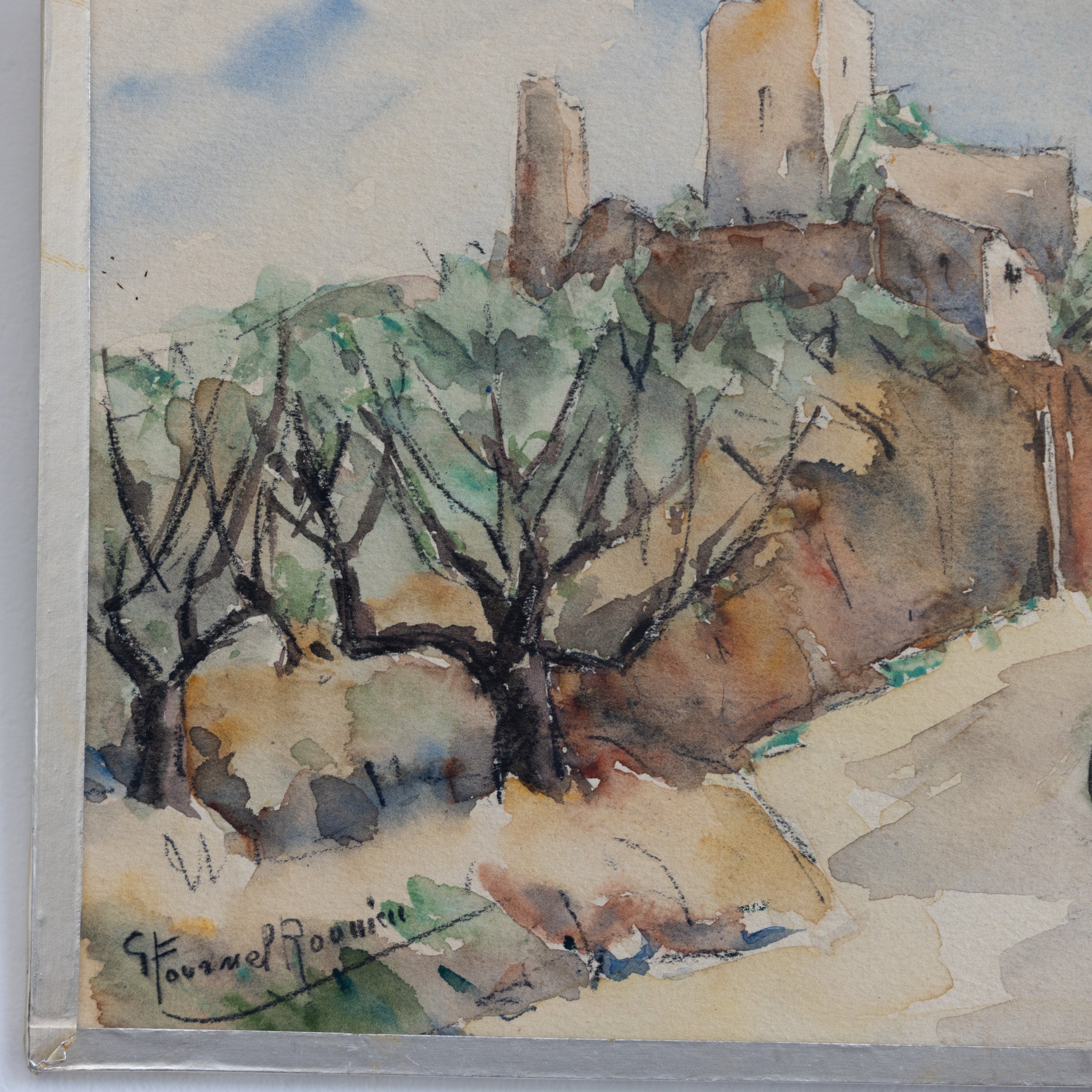 Vintage Watercolor Painting with Chateau - elsie green - art
