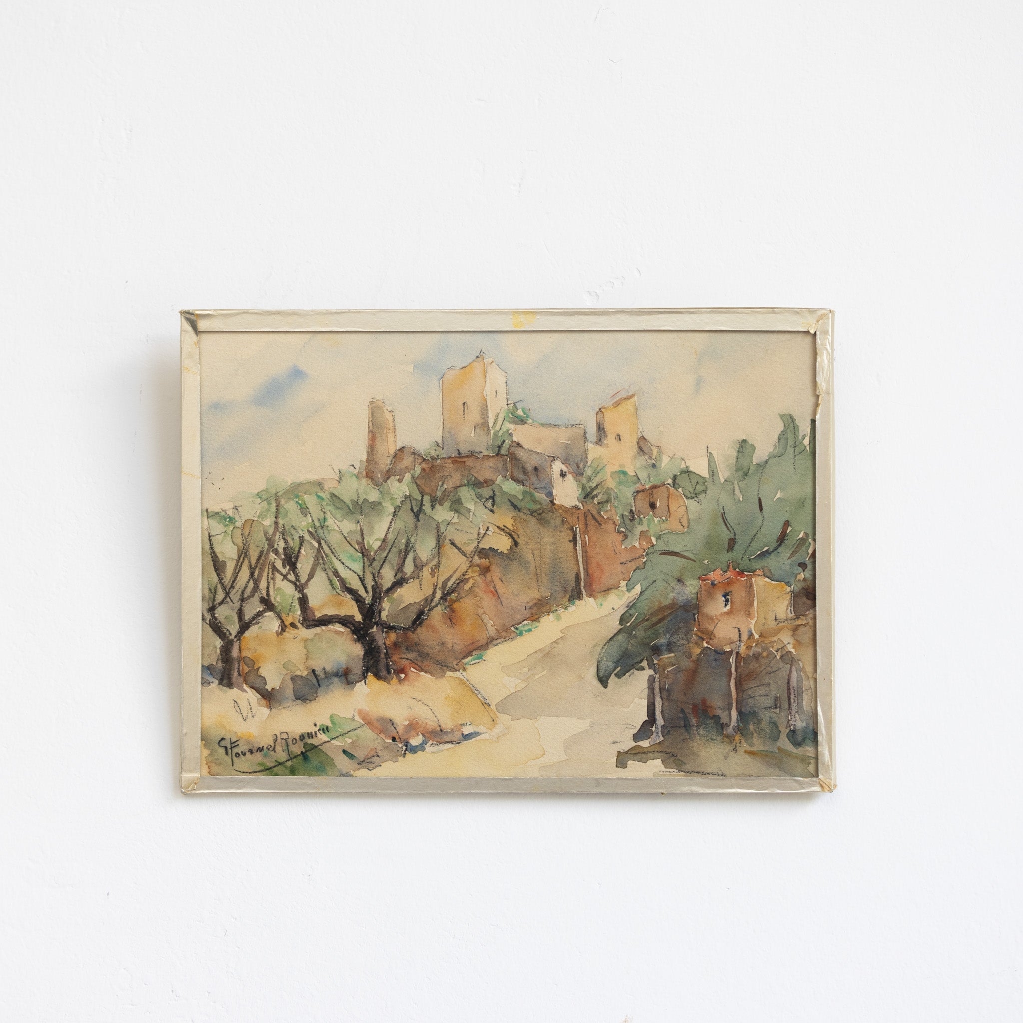 Vintage Watercolor Painting with Chateau - elsie green - art