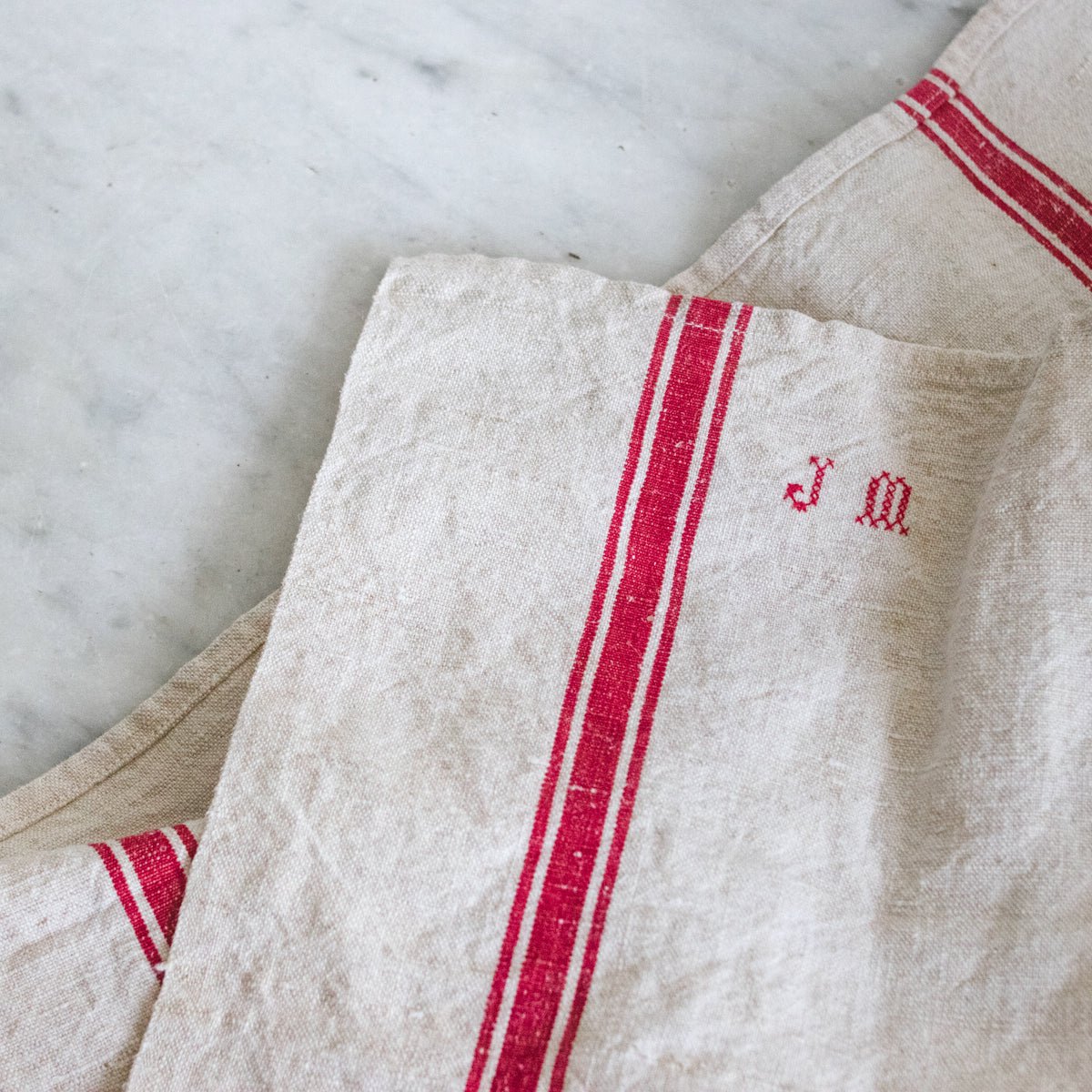 Walnut Bowl with Pair of Vintage Kitchen Towels - elsie green - the french kitchen