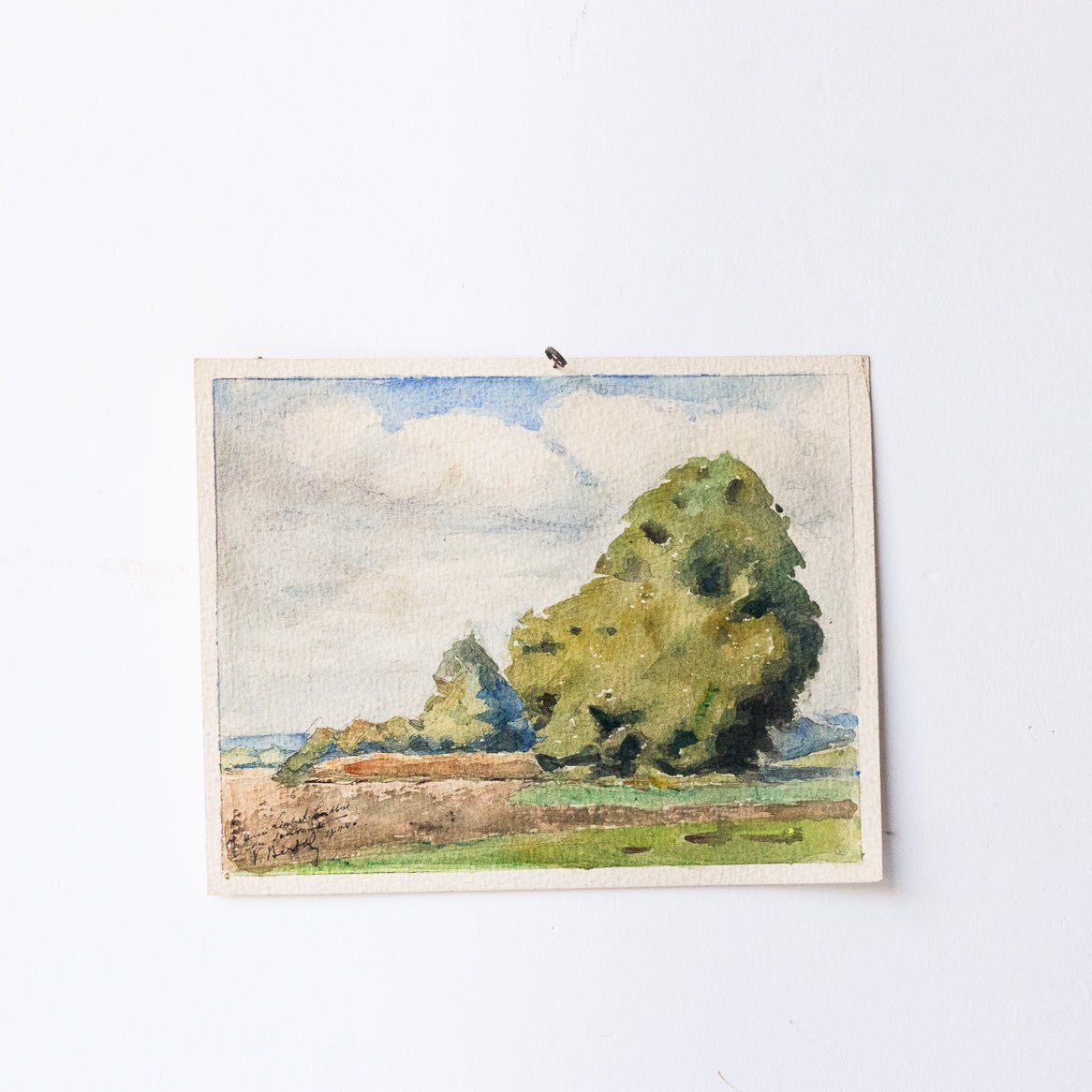 Watercolor With Cloudy Skies | Dated 1940 - elsie green - Art