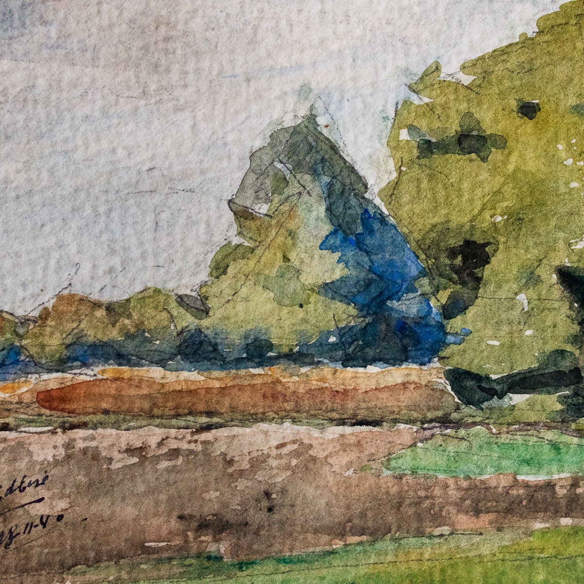 Watercolor With Cloudy Skies | Dated 1940 - elsie green - Art
