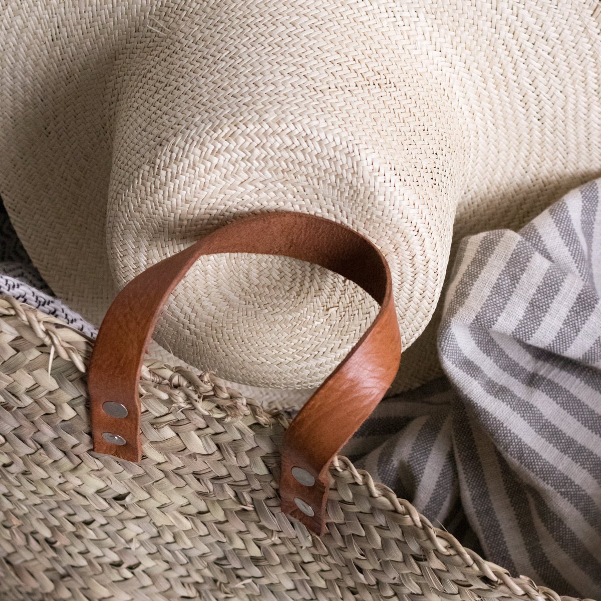 Wide Basket with Leather Handles - elsie green - Decor