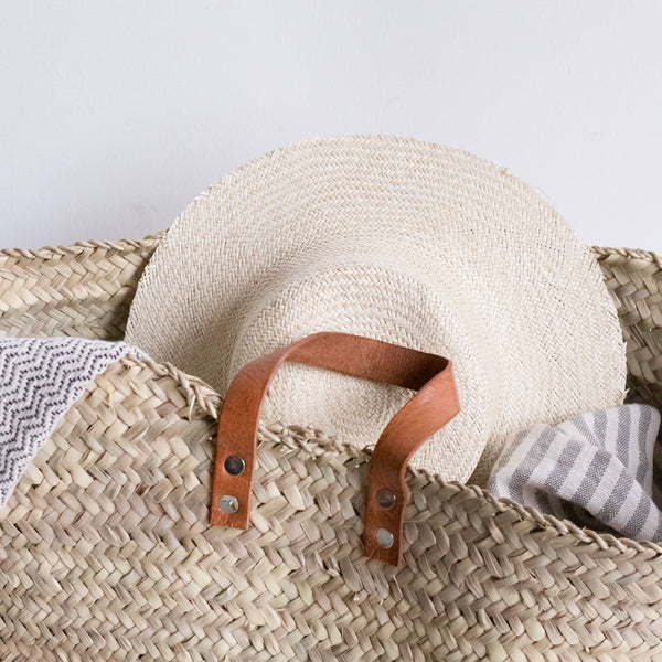 Wide Basket with Leather Handles - Decor - elsie green