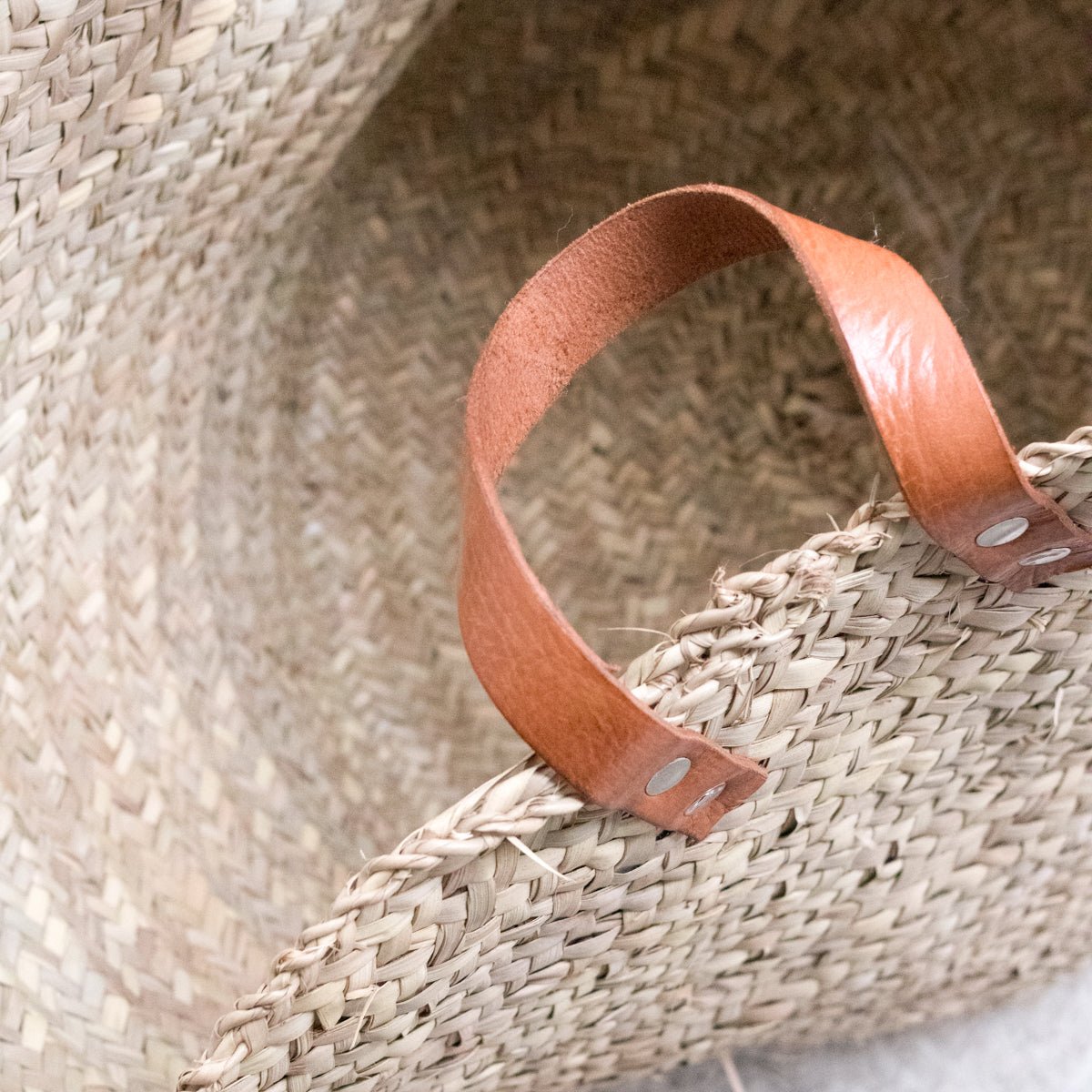 Wide Basket with Leather Handles - elsie green - Decor