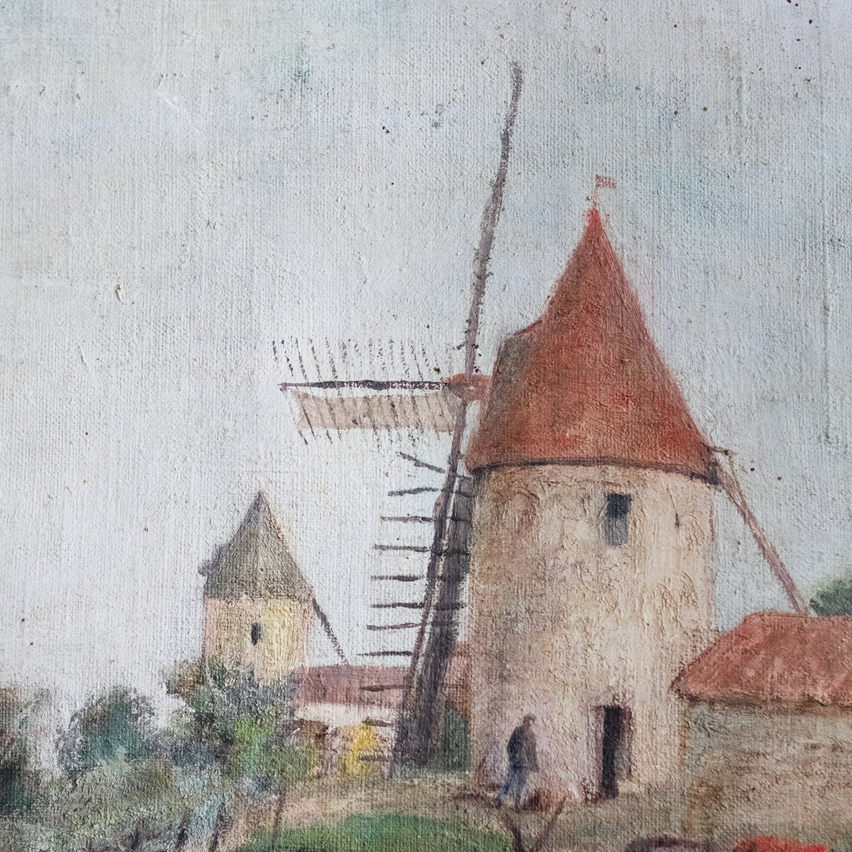 Windmill on Oval Canvas Oil Painting - elsie green - art