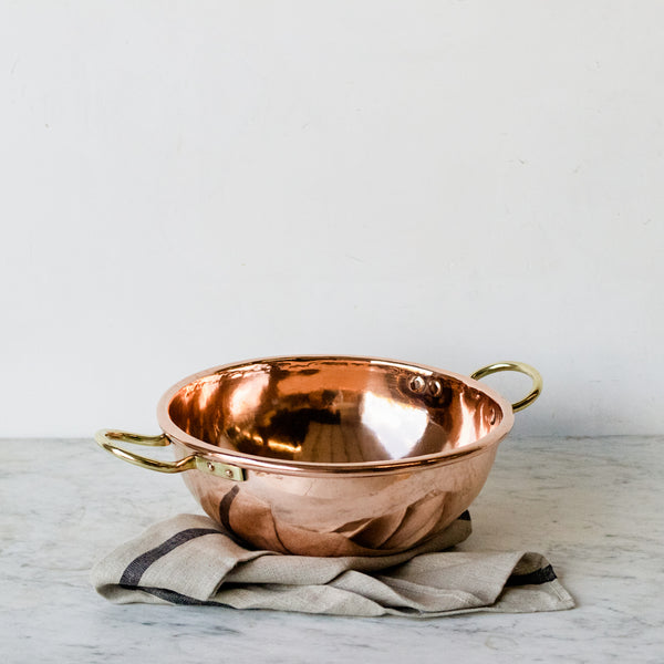 Vintage Copper Mixing Bowls, Pair Farmhouse Kitchenware, Rolled