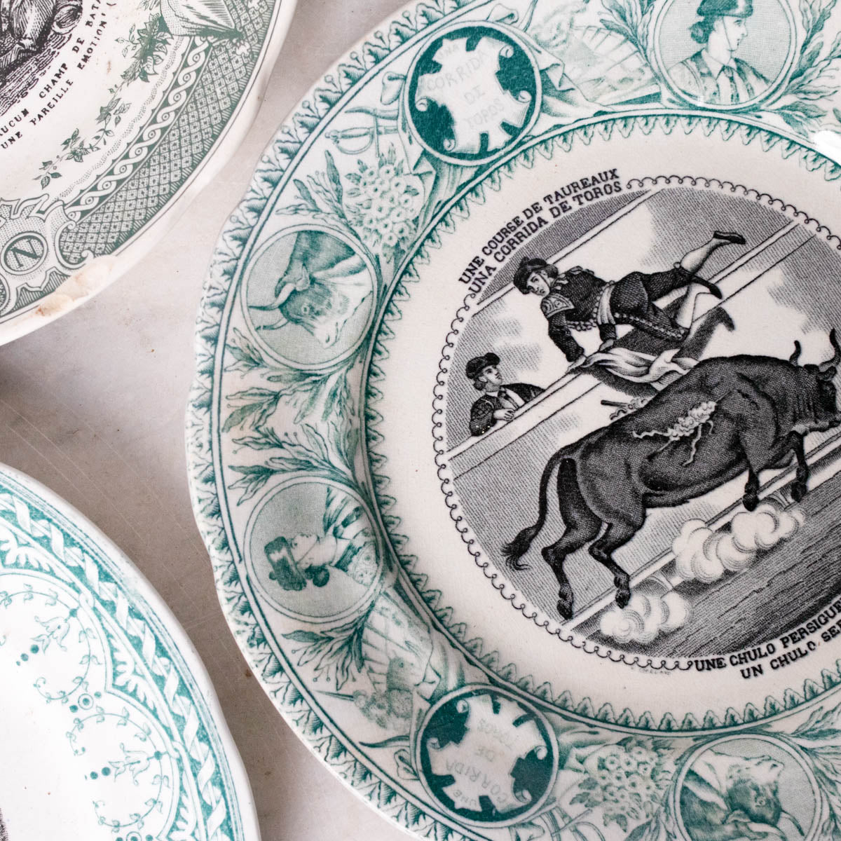 Vintage Deep Green Transferware Plate | Eclectic Set Of 4 - elsie green