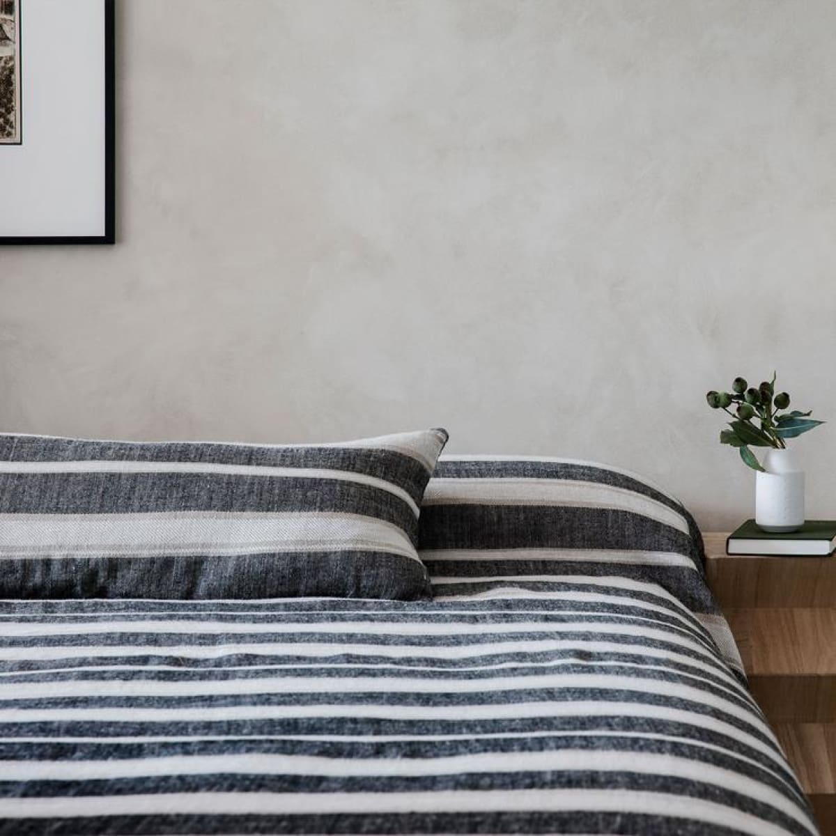 Enzo Stripe Linen Bed Cover - elsie green - Textiles