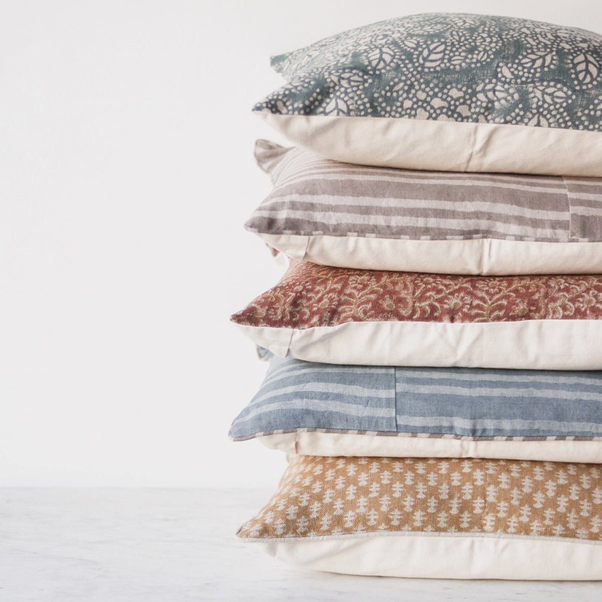 Linen Block Printed Pillow Cover | Boti Mustard - elsie green - Textiles