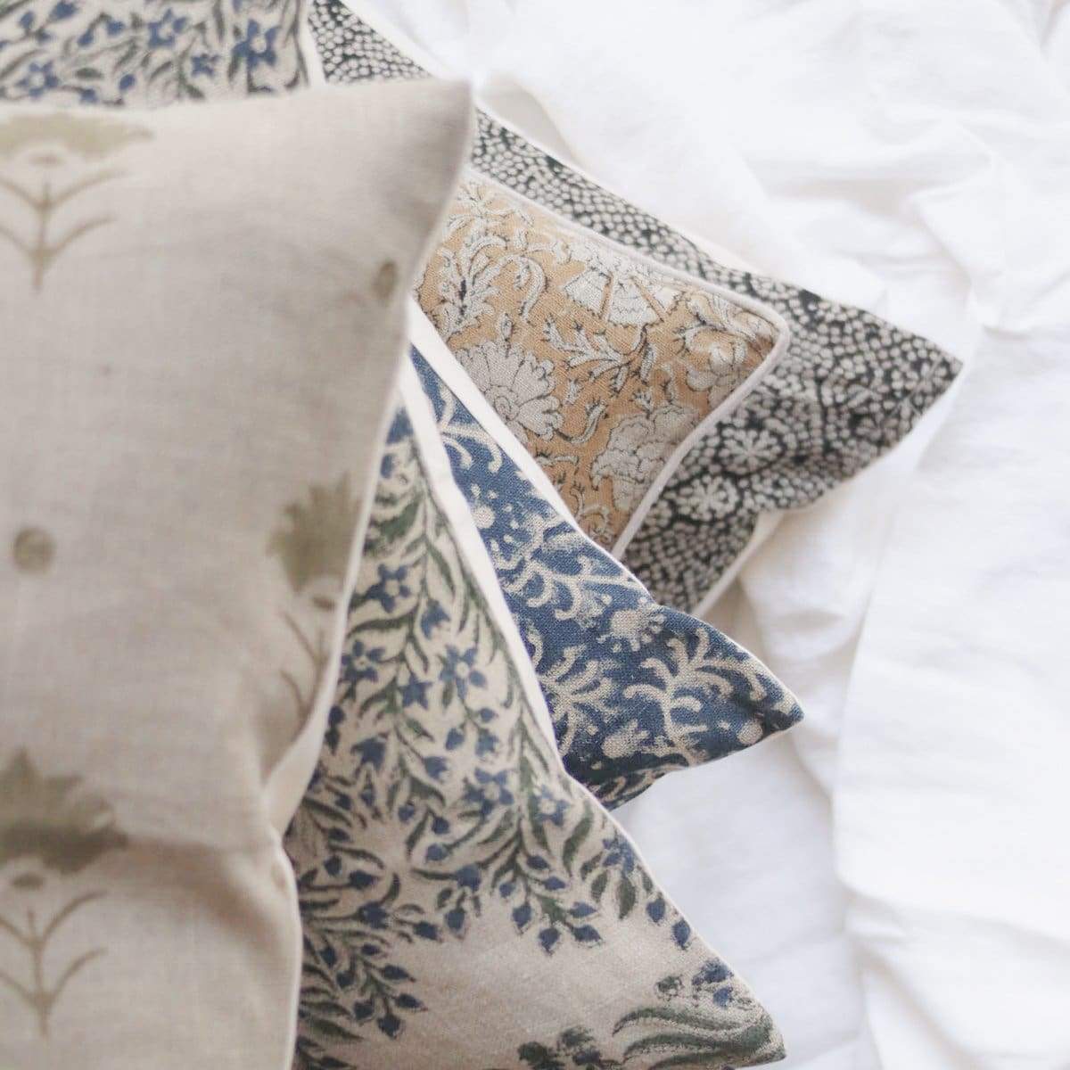 Linen Block Printed Pillow Cover | Fleur Indigo - elsie green - Textiles