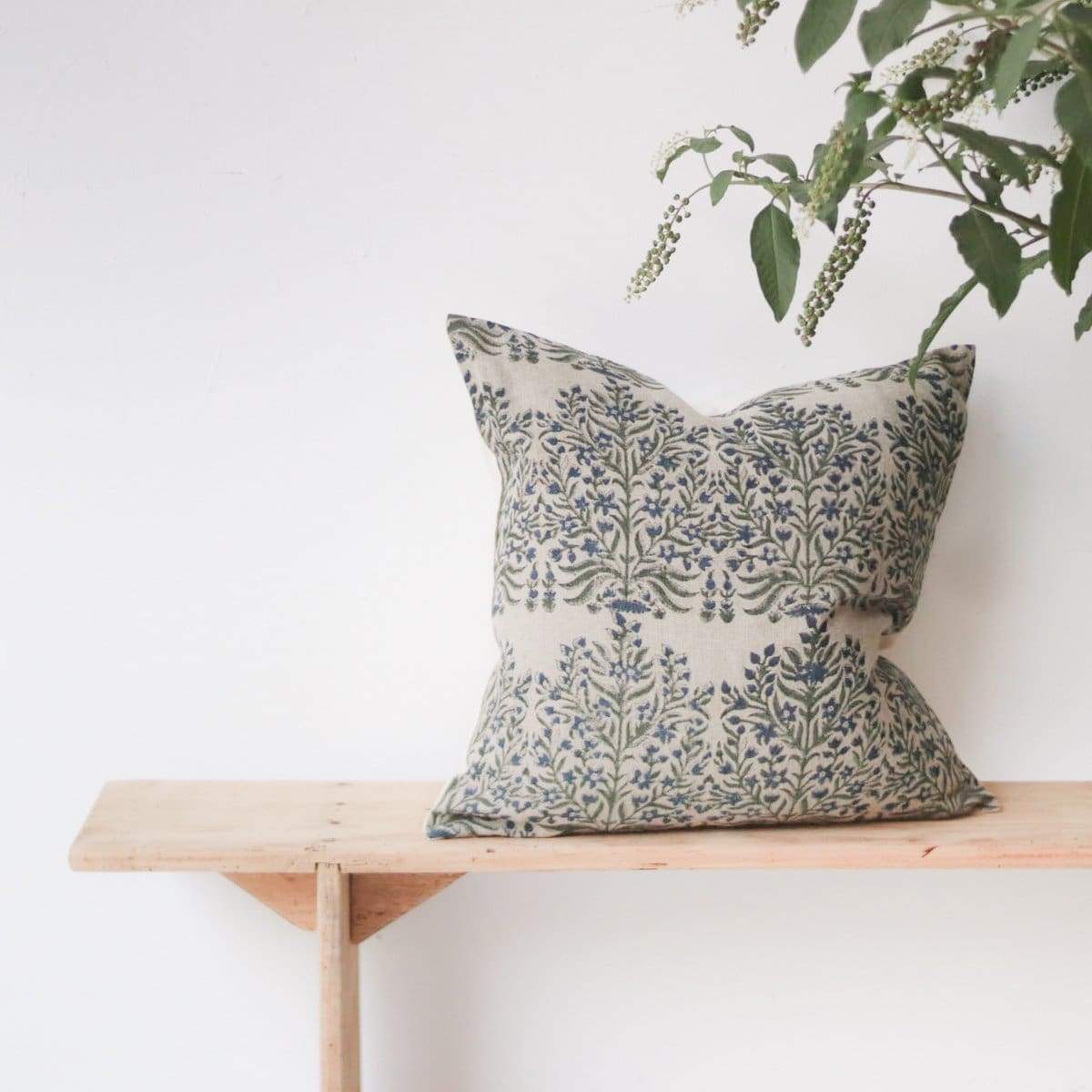 Linen Block Printed Pillow Cover | Fleur Indigo - elsie green - Textiles