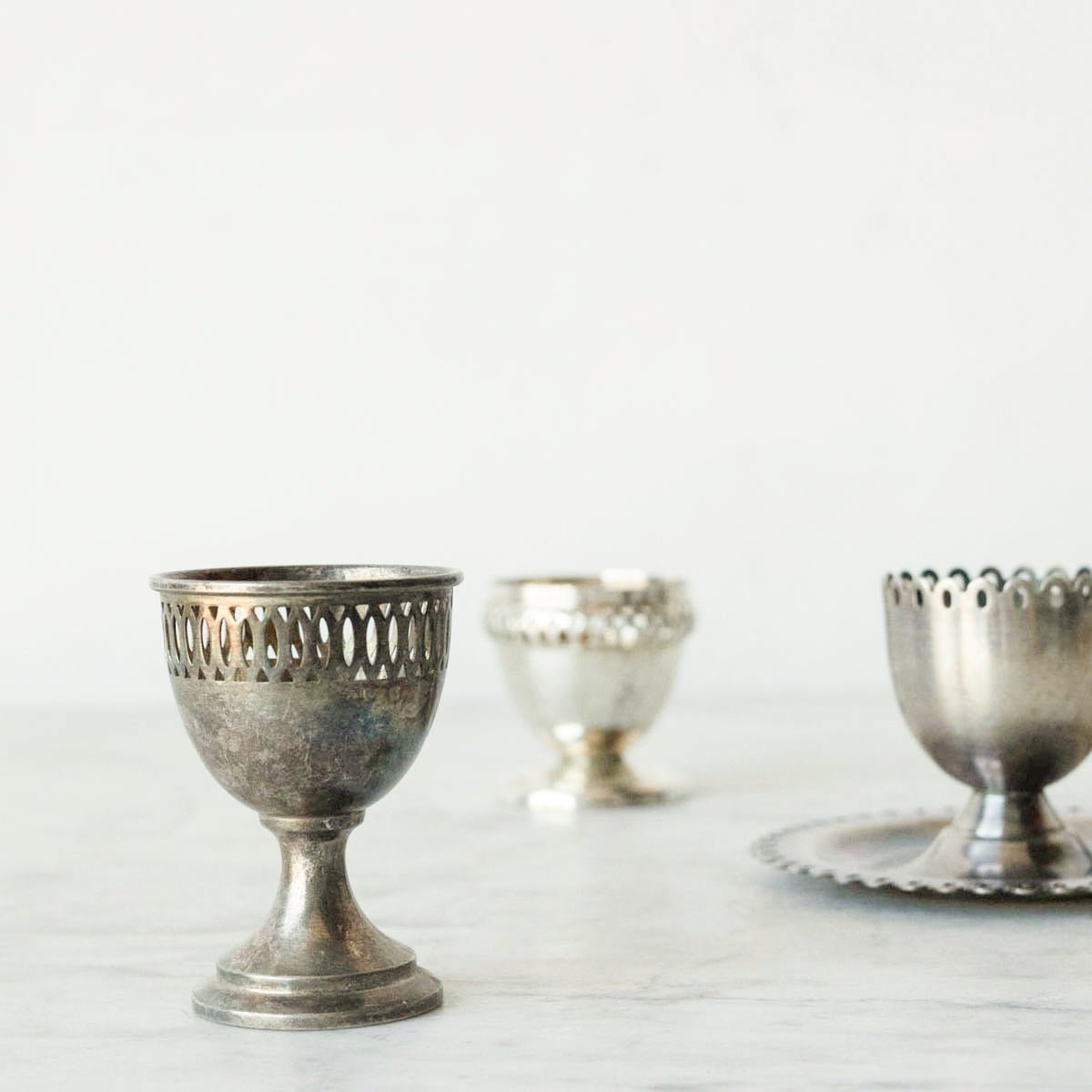 Pair of Silver Filigree Egg Cups - elsie green - The French Kitchen