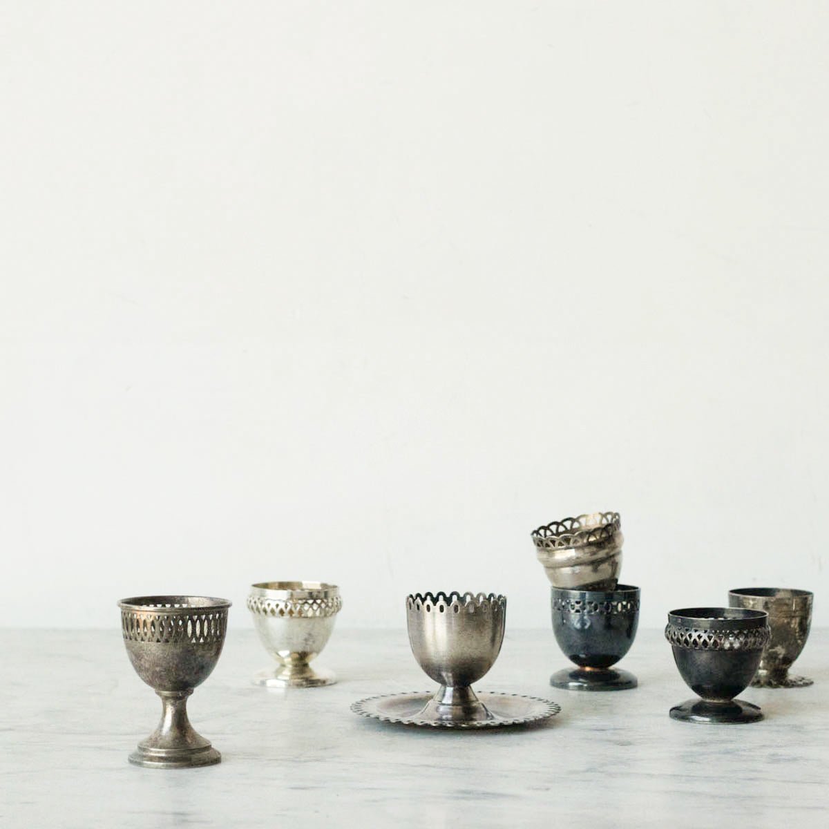Pair of Silver Filigree Egg Cups - elsie green - The French Kitchen
