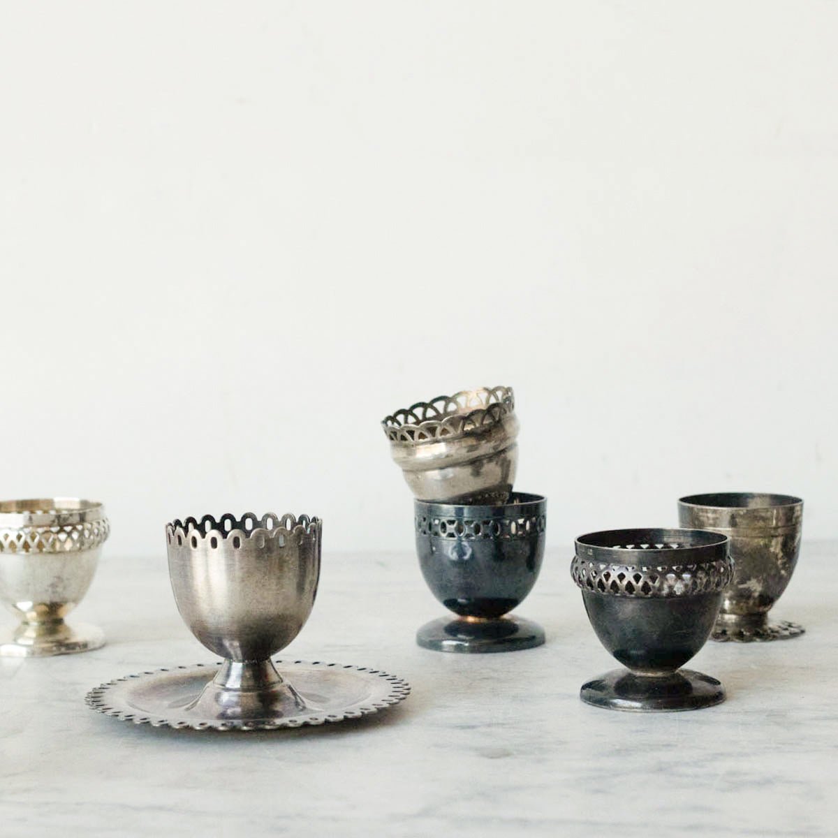 Pair of Silver Filigree Egg Cups - elsie green - The French Kitchen