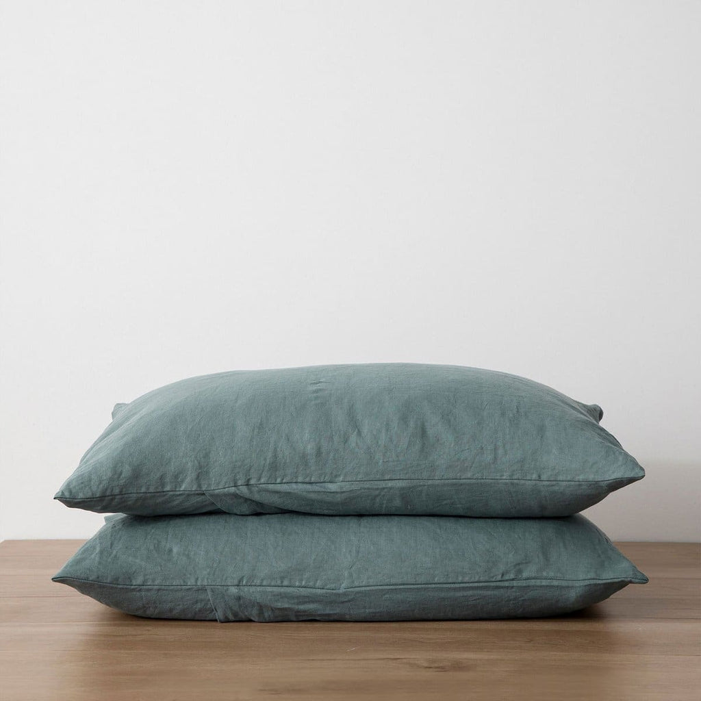 Pair of Washed Linen Pillowcases - BLUESTONE / STANDARD - textiles
