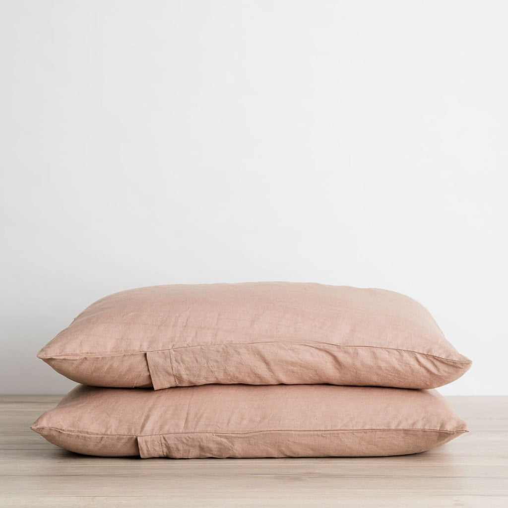 Pair of Washed Linen Pillowcases - FAWN / STD - textiles