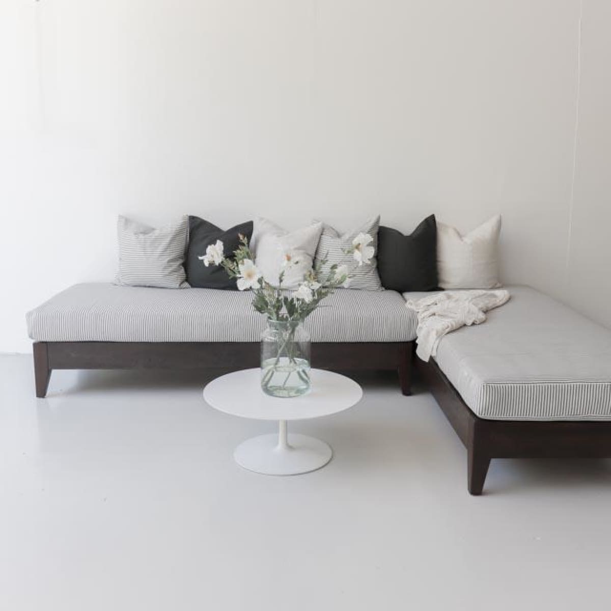 Reclaimed Wood Moroccan Lounger with Ticking Cushion | Floor Sample - elsie green - Custom Furniture