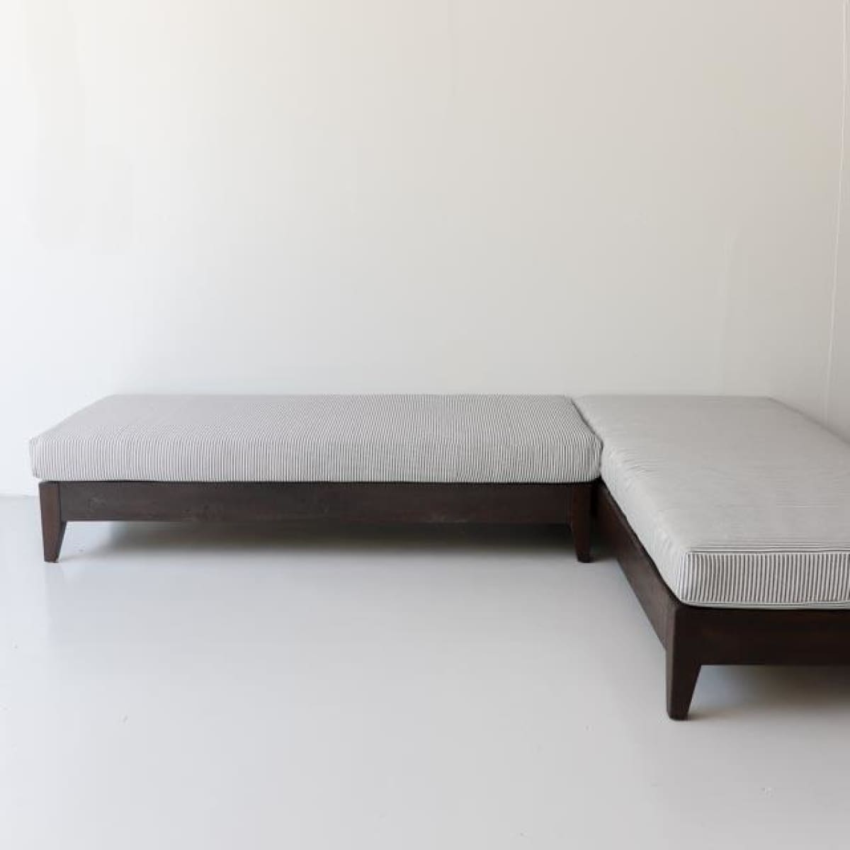 Reclaimed Wood Moroccan Lounger with Ticking Cushion | Floor Sample - elsie green - Custom Furniture