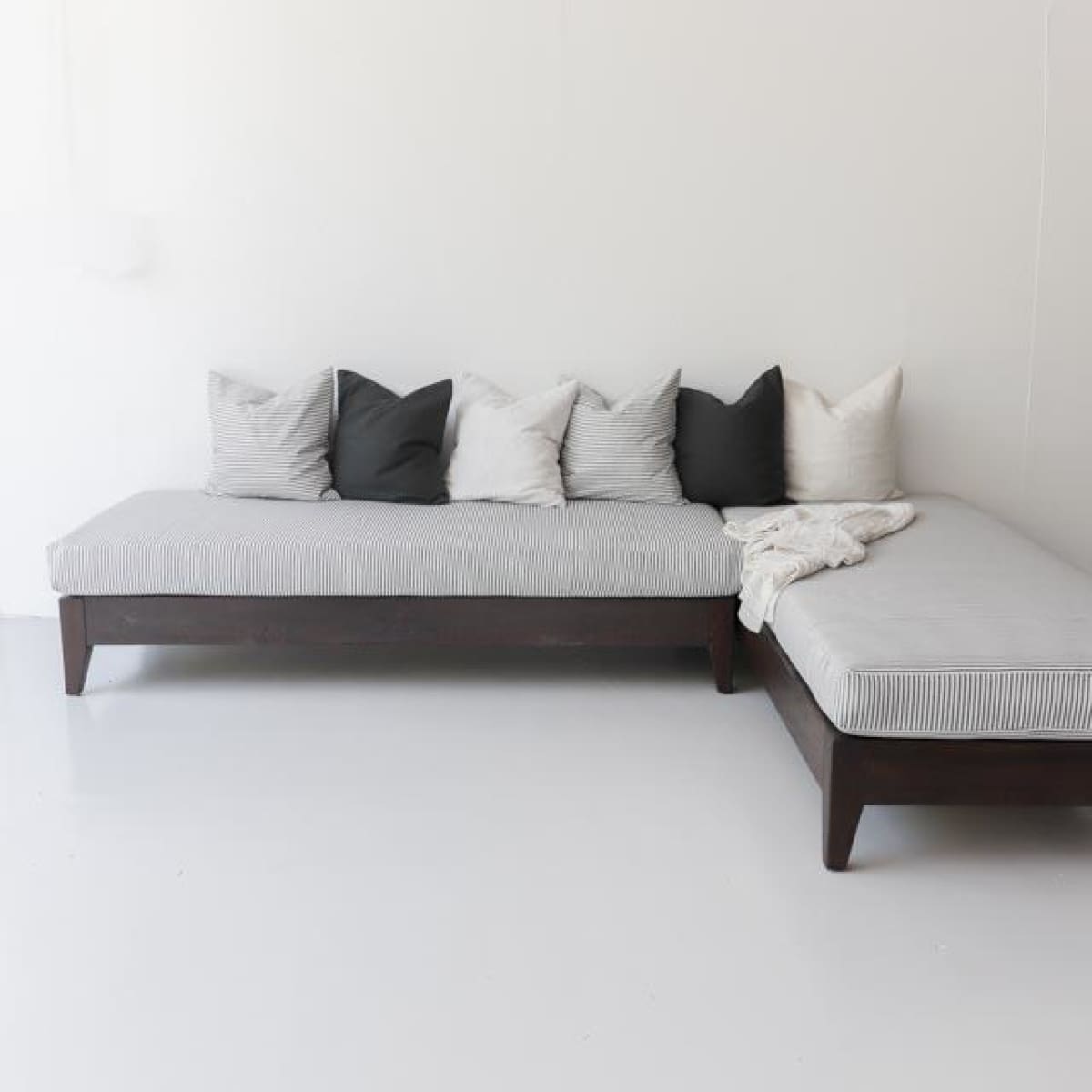 Reclaimed Wood Moroccan Lounger with Ticking Cushion | Floor Sample - elsie green - Custom Furniture