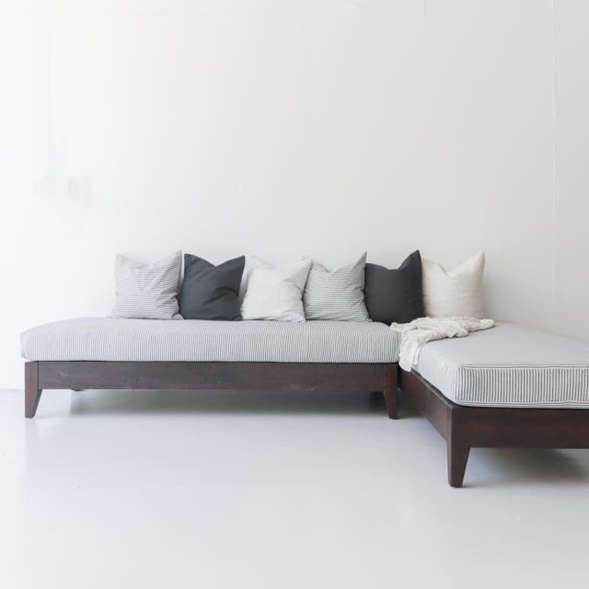 Reclaimed Wood Moroccan Lounger with Ticking Cushion | Floor Sample - elsie green - Custom Furniture