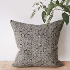 Linen Block Printed Pillow Cover | Wisteria Noir - elsie green