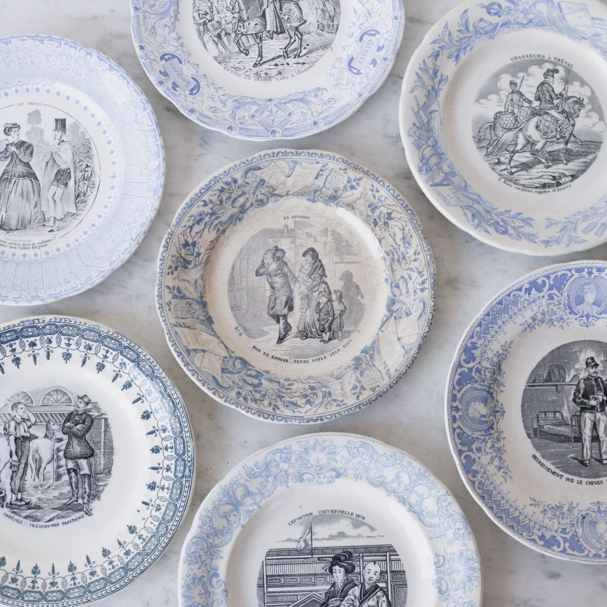 Vintage Blue Rim Transferware Plates eclectic set of 4 - elsie green