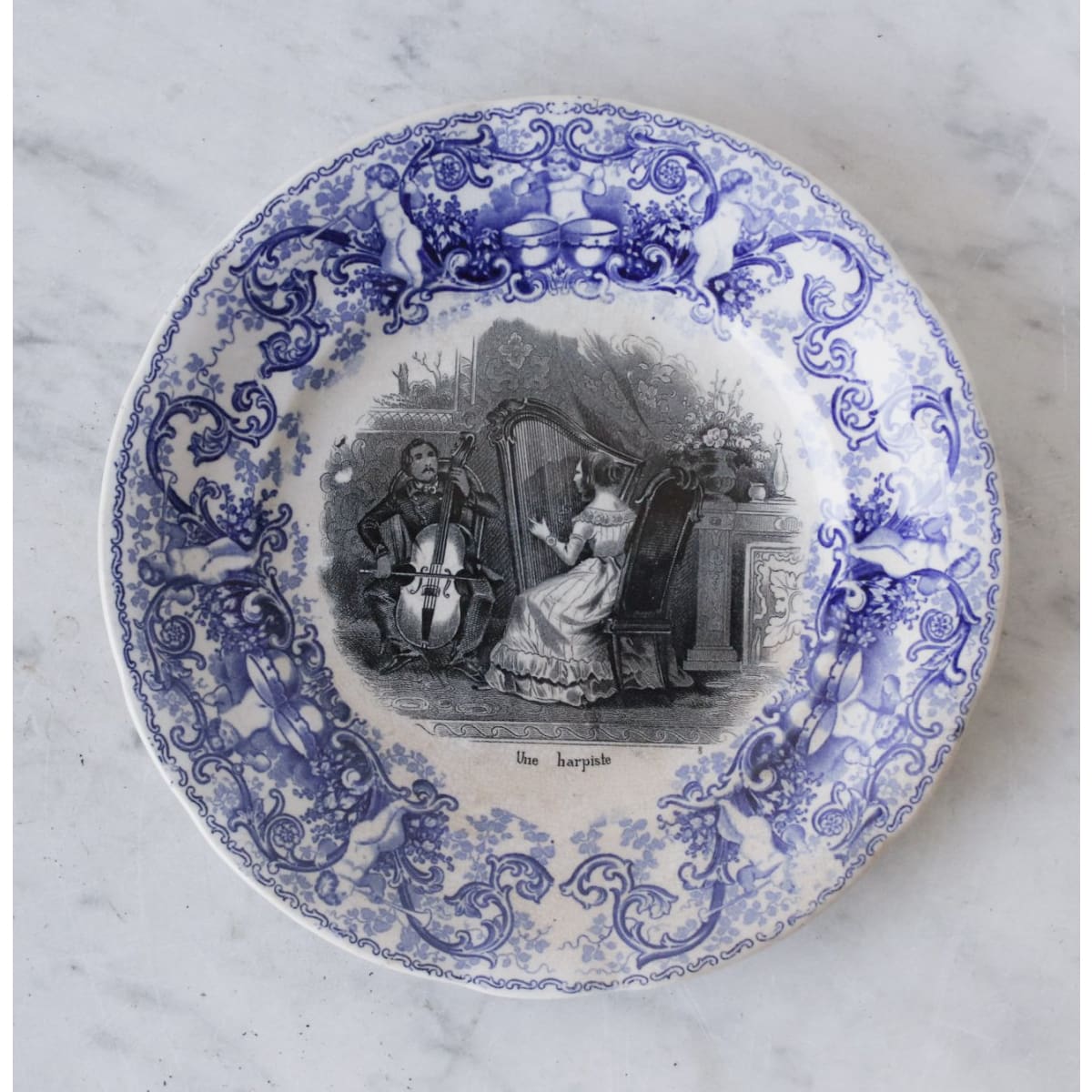 Vintage Blue Rim Transferware Plates eclectic set of 4 - elsie green