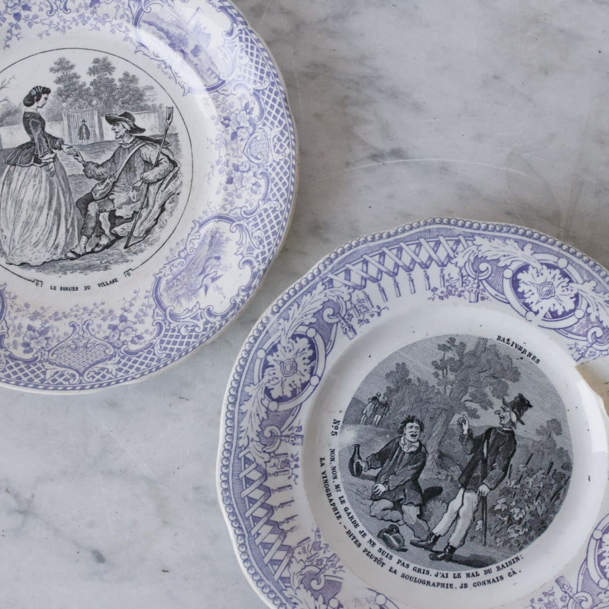 Vintage Blue Rim Transferware Plates eclectic set of 4 - elsie green
