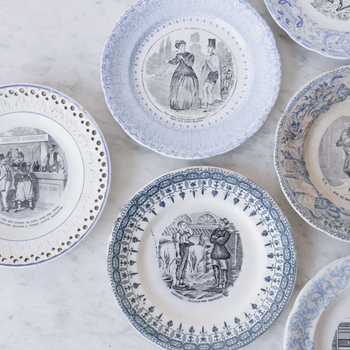 Vintage Blue Rim Transferware Plates eclectic set of 4 - elsie green